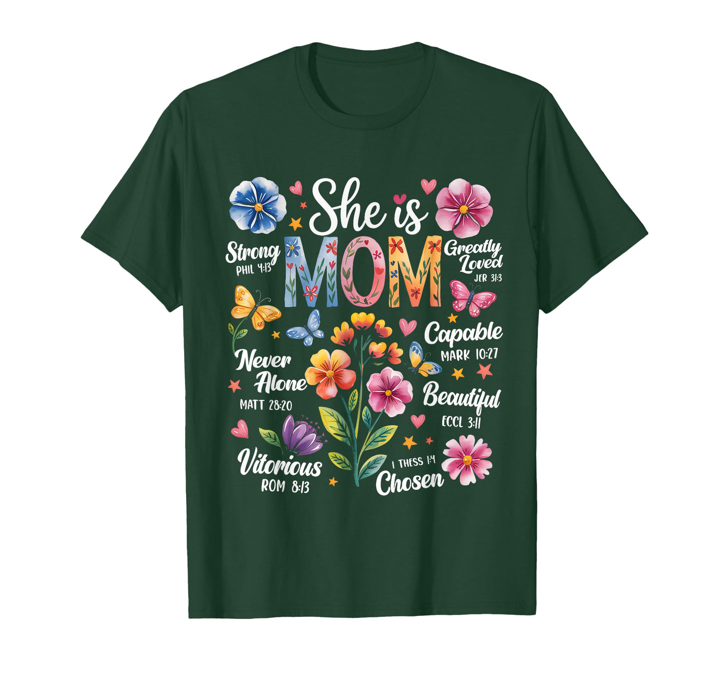 She Is Mom Bible Verses Christian Boho Floral Mother's Day T-Shirt