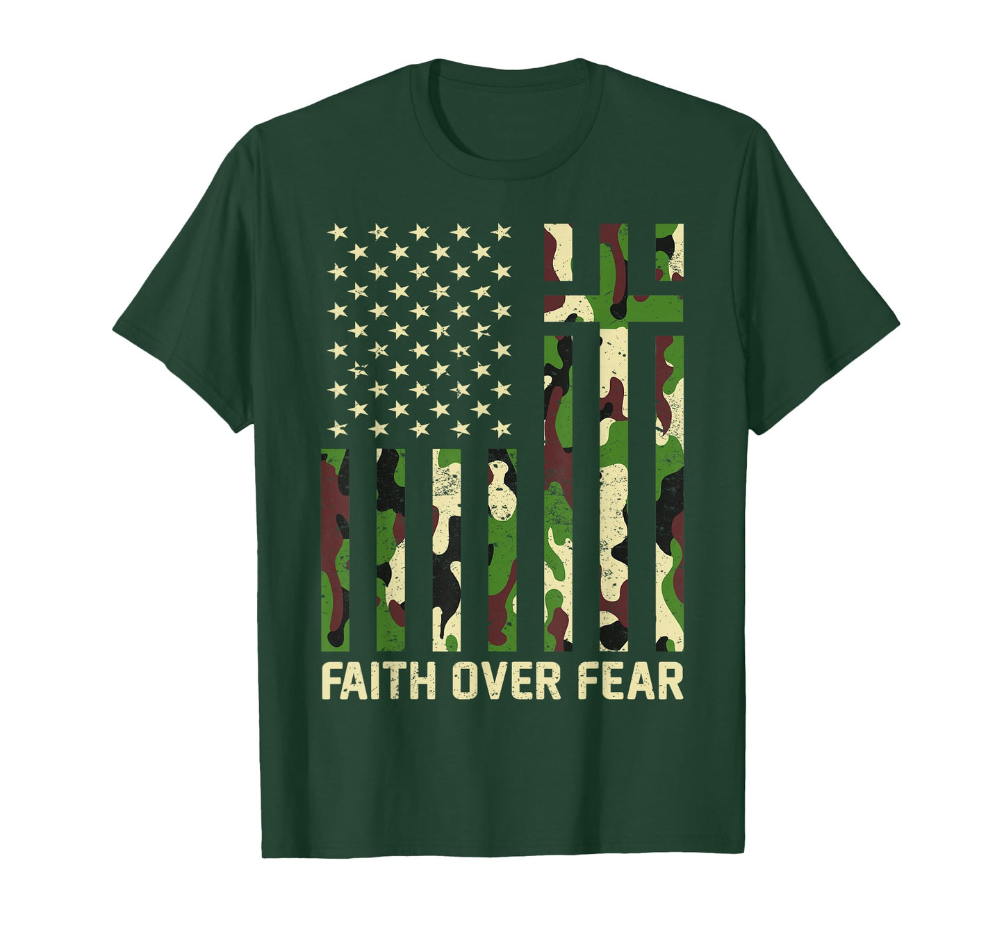 Faith Over Fear Christian Americn Flag Camouflage Patriotic T-Shirt