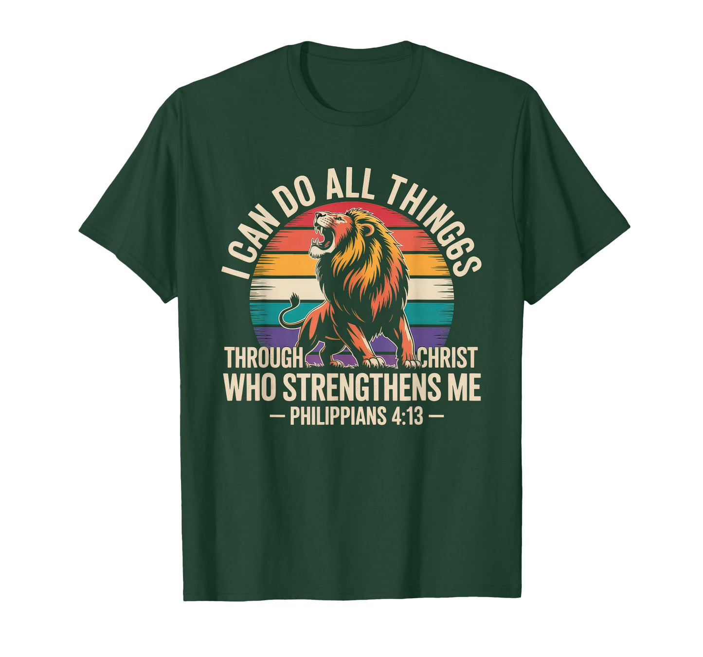 Christian Tshirt Philippians 4:13 Religious Lion Strengthens T-Shirt
