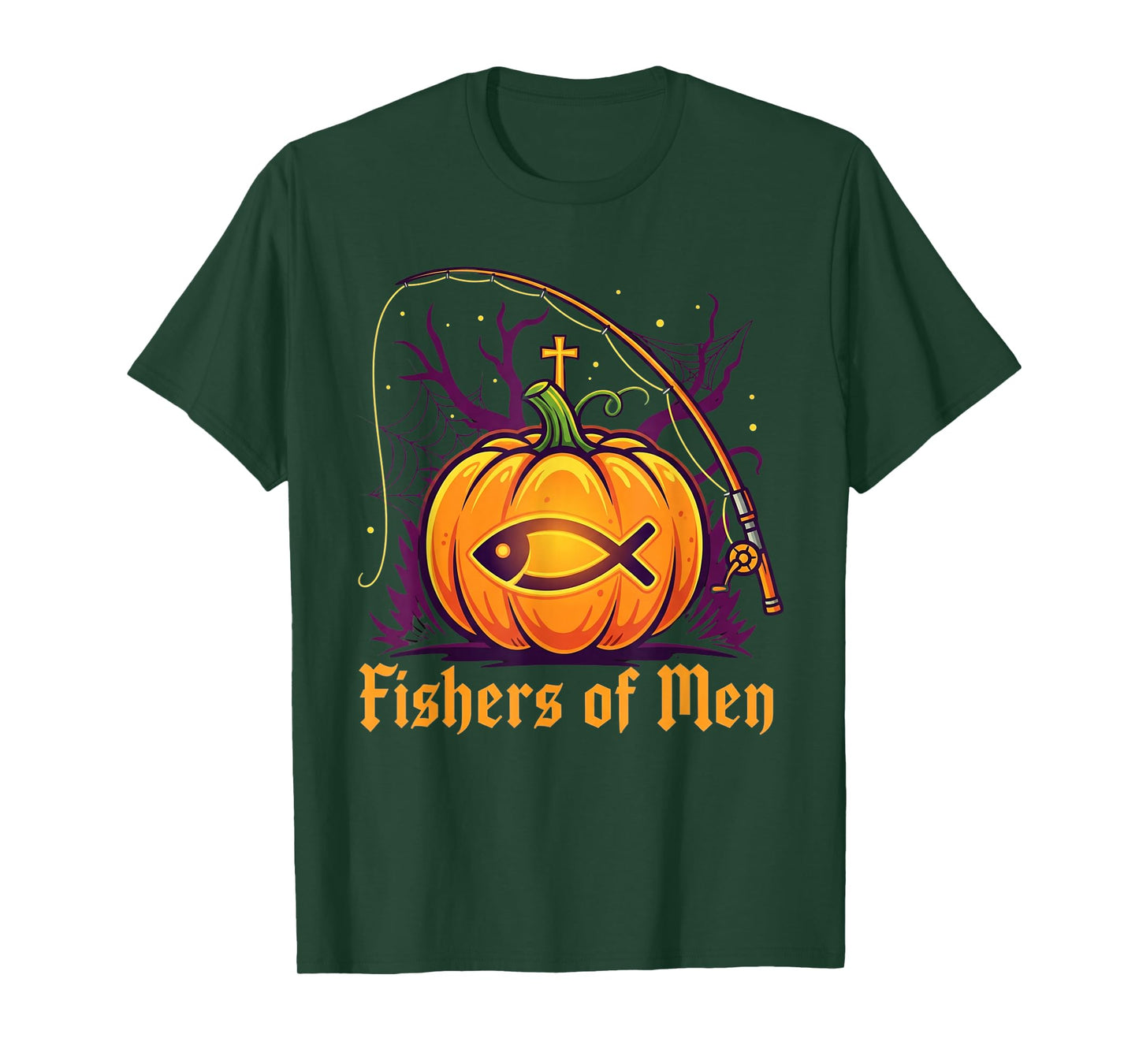 Fishers of Men Pumpkin Cross Christian Halloween Tee T-Shirt