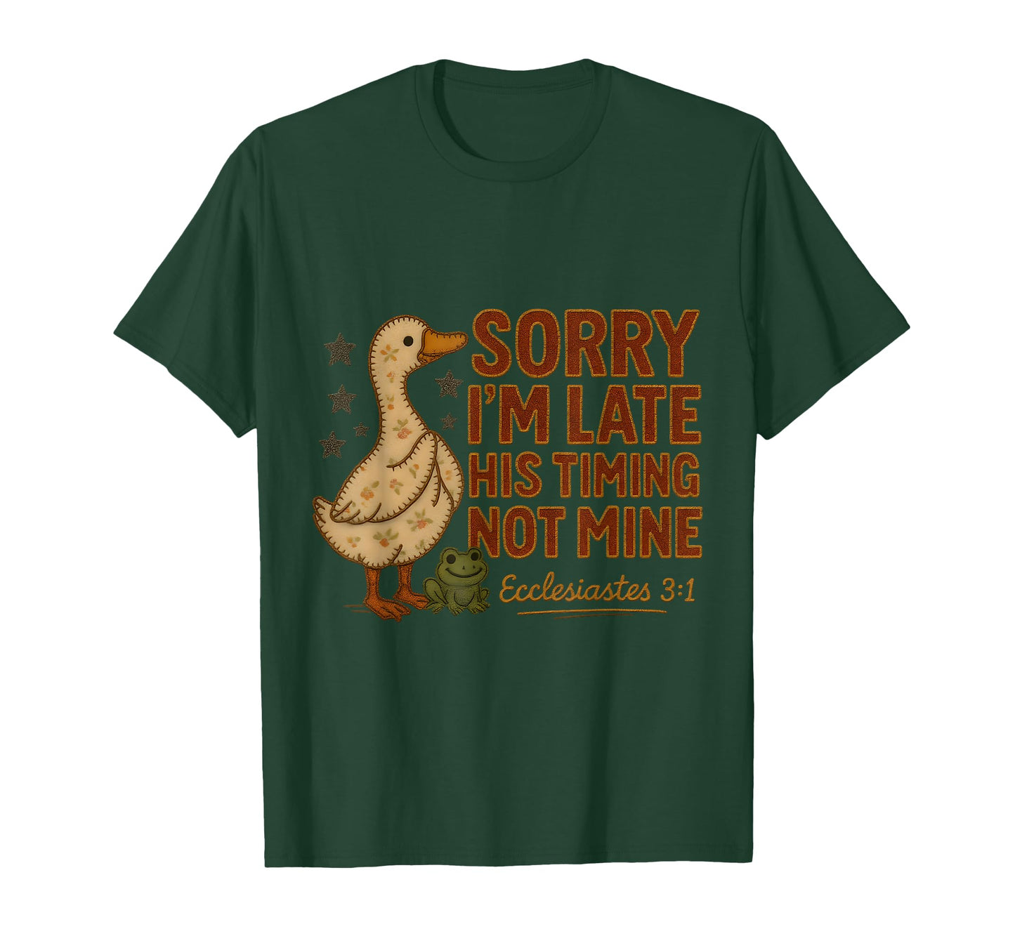 His Timing Not Mine Duck Frog Verse Funny Farm Retro T-Shirt