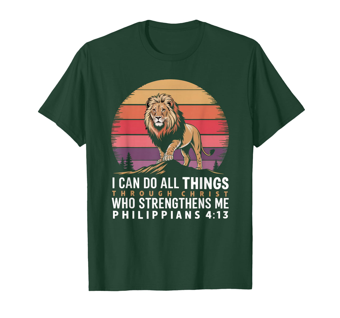 Christian Tshirt Philippians 4:13 Religious Lion Strengthens T-Shirt