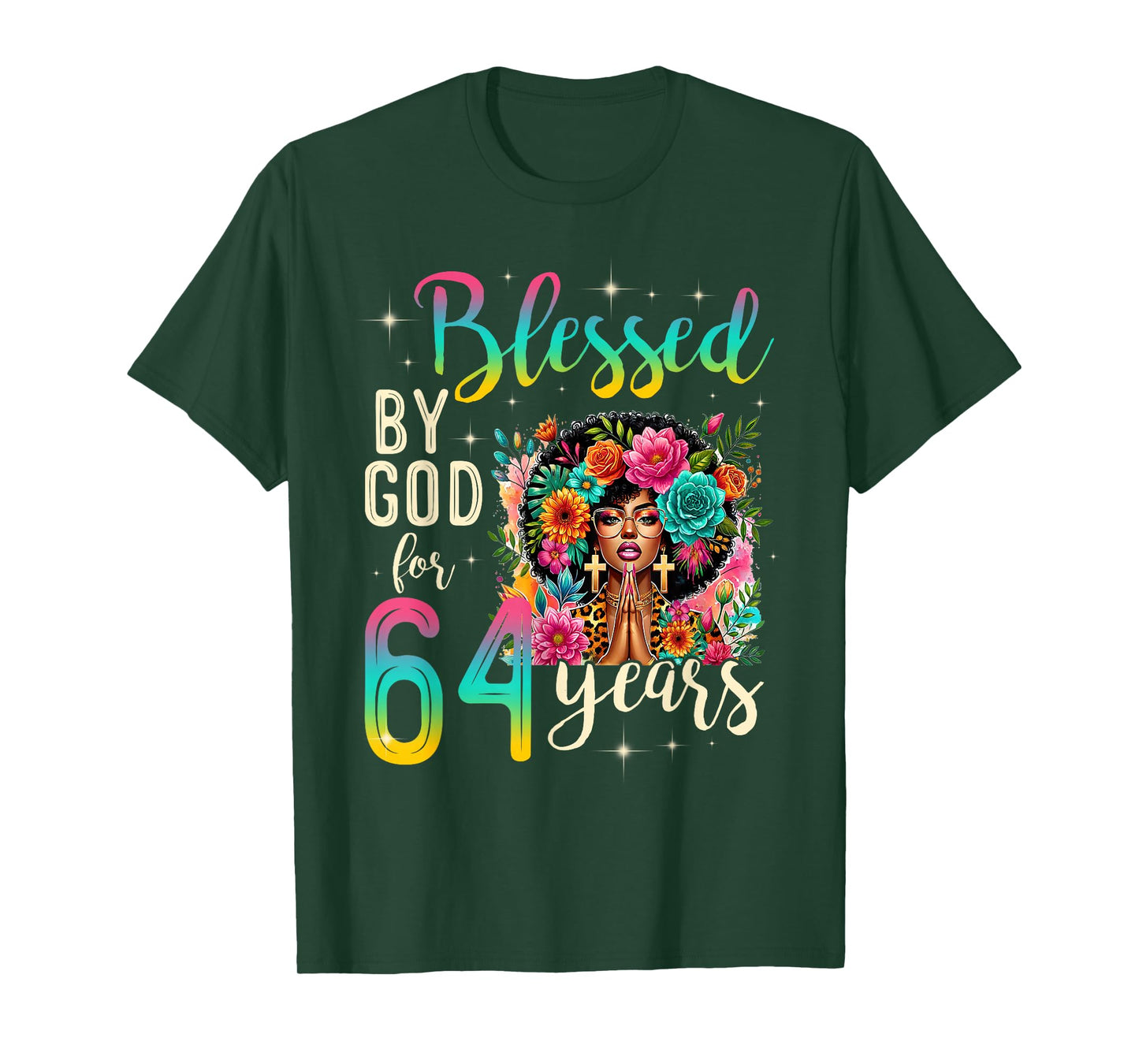 Black Girl Blessed by God for 64 Years Christian Birthday T-Shirt