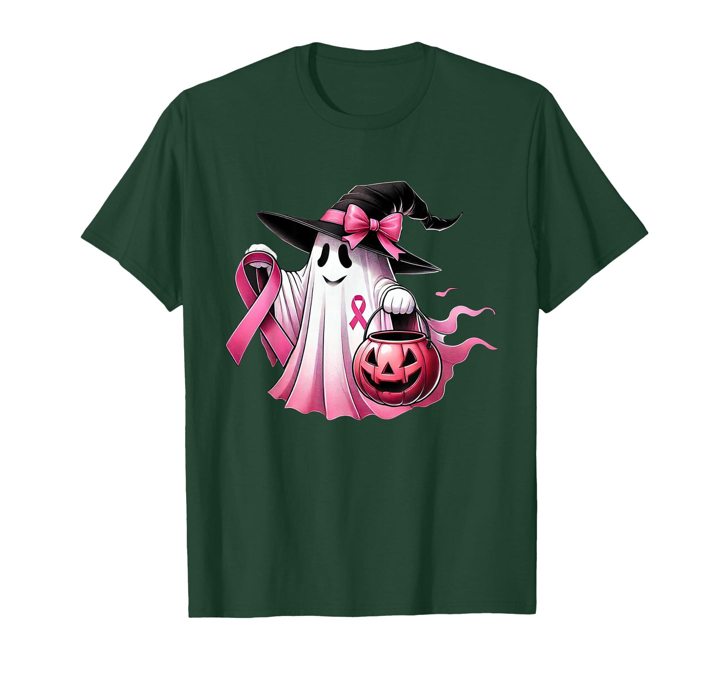 Pink Ribbon Ghost Witch Breast Cancer Awareness T-Shirt