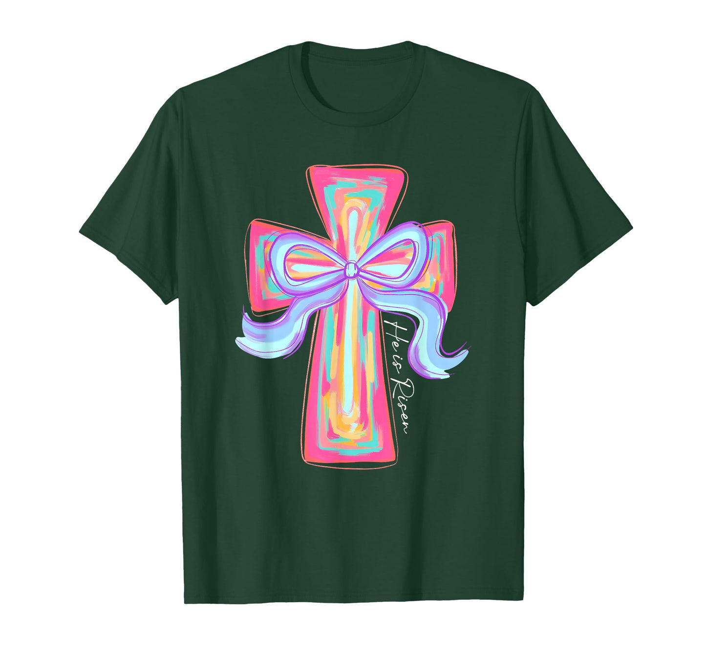 He Is Risen Jesus Christian Cross Coquette Bow Happy Easter T-Shirt