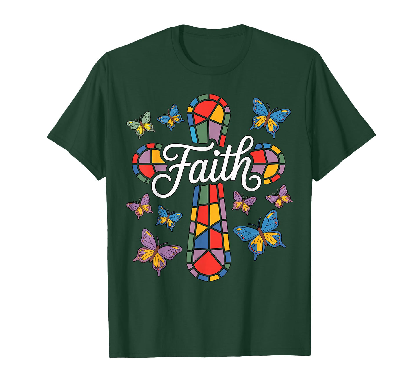 Faith Cross Butterflies and Flowers Christian T-Shirt