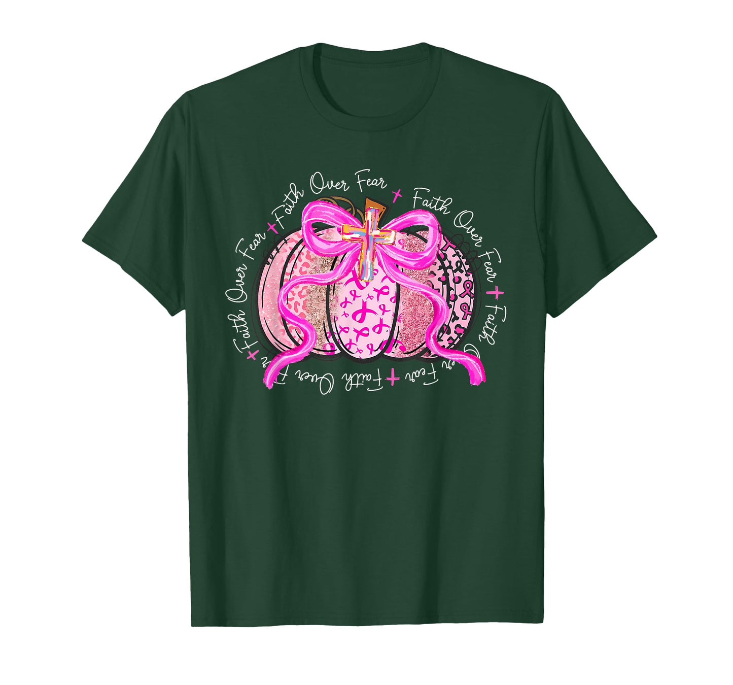 Faith Over Fear Preppy Pumpkin Christian Breast Cancer Fall T-Shirt