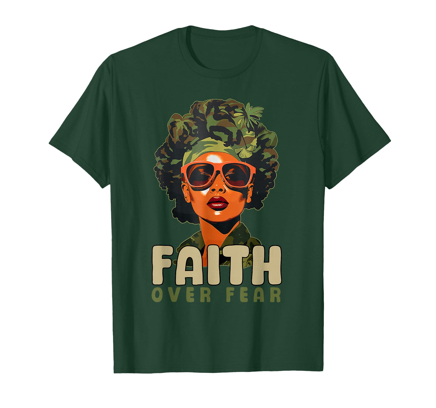 Faith Over Fear Christian Camo African American Afro Women T-Shirt
