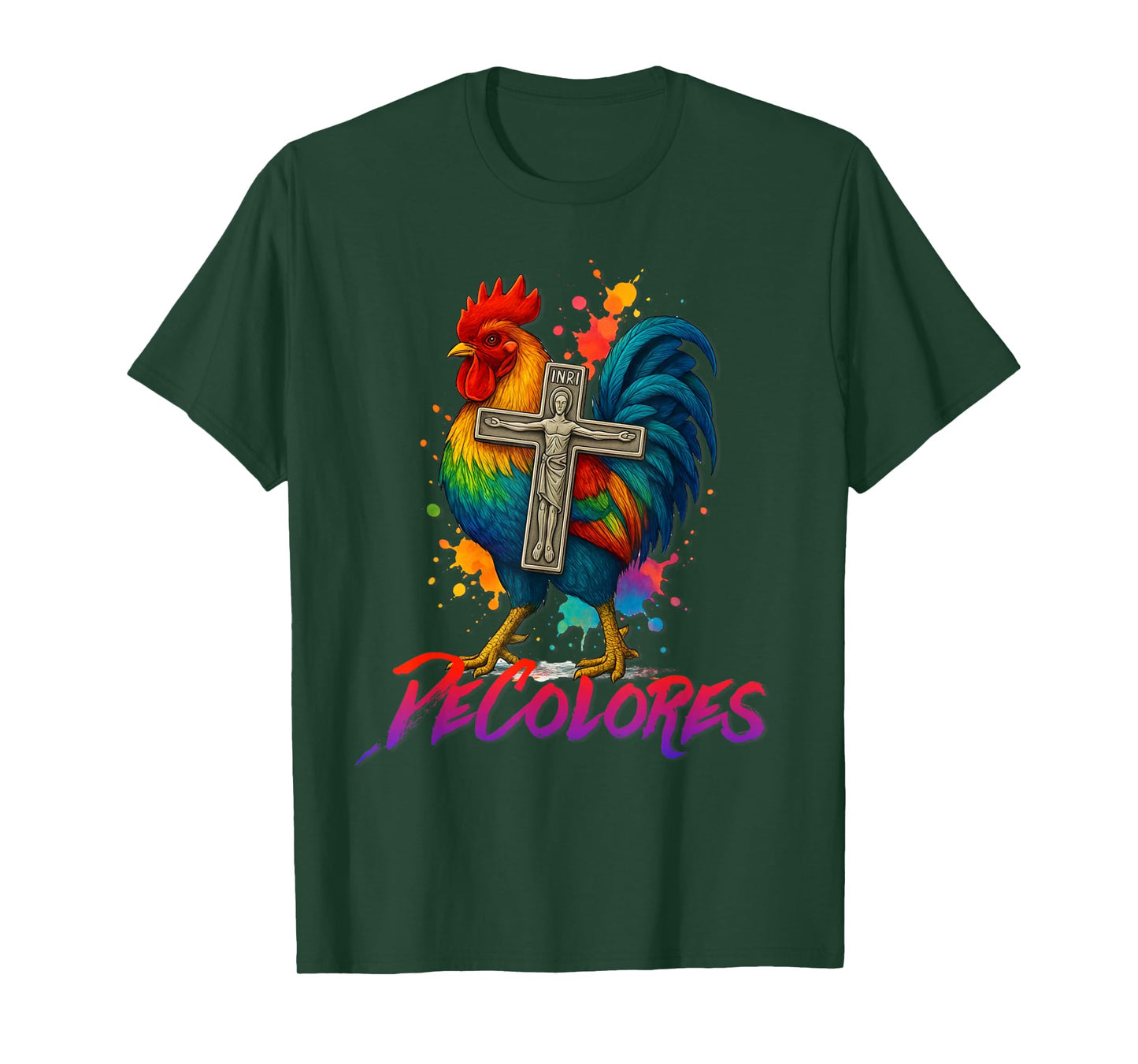 DeColores Cursillo Rainbow Rooster Catholic T-Shirt