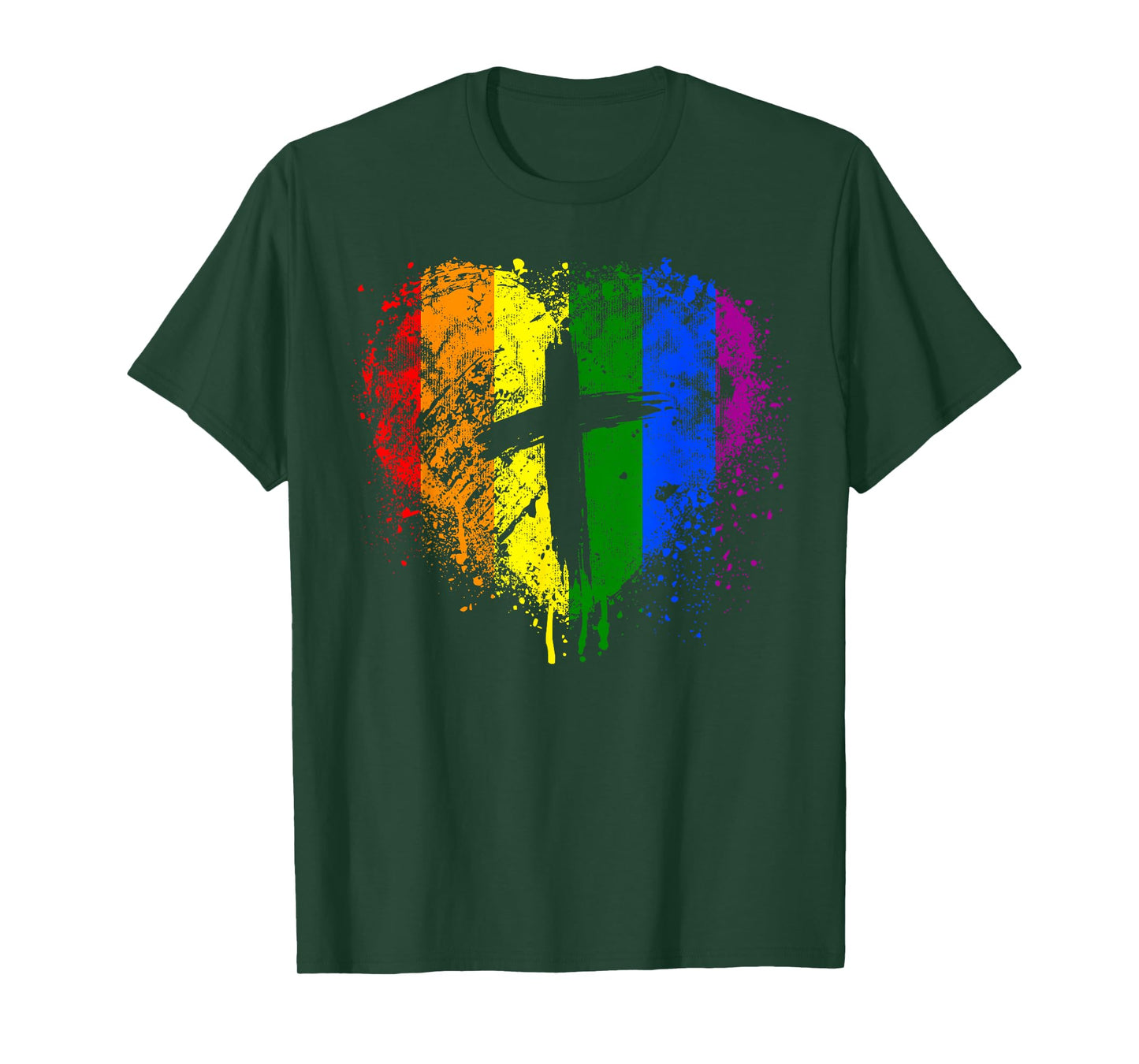 Rainbow Heart with Cross, Christian Religious Gay Pride T-Shirt