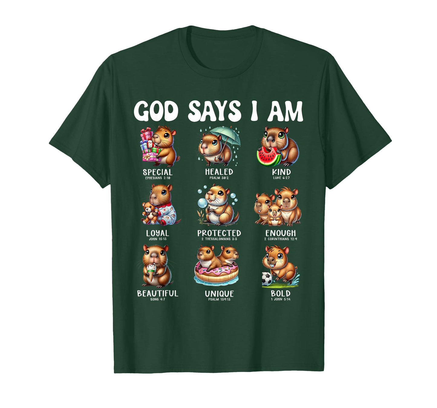 God Says I Am Cute Capybara Scripture Bible Design T-Shirt