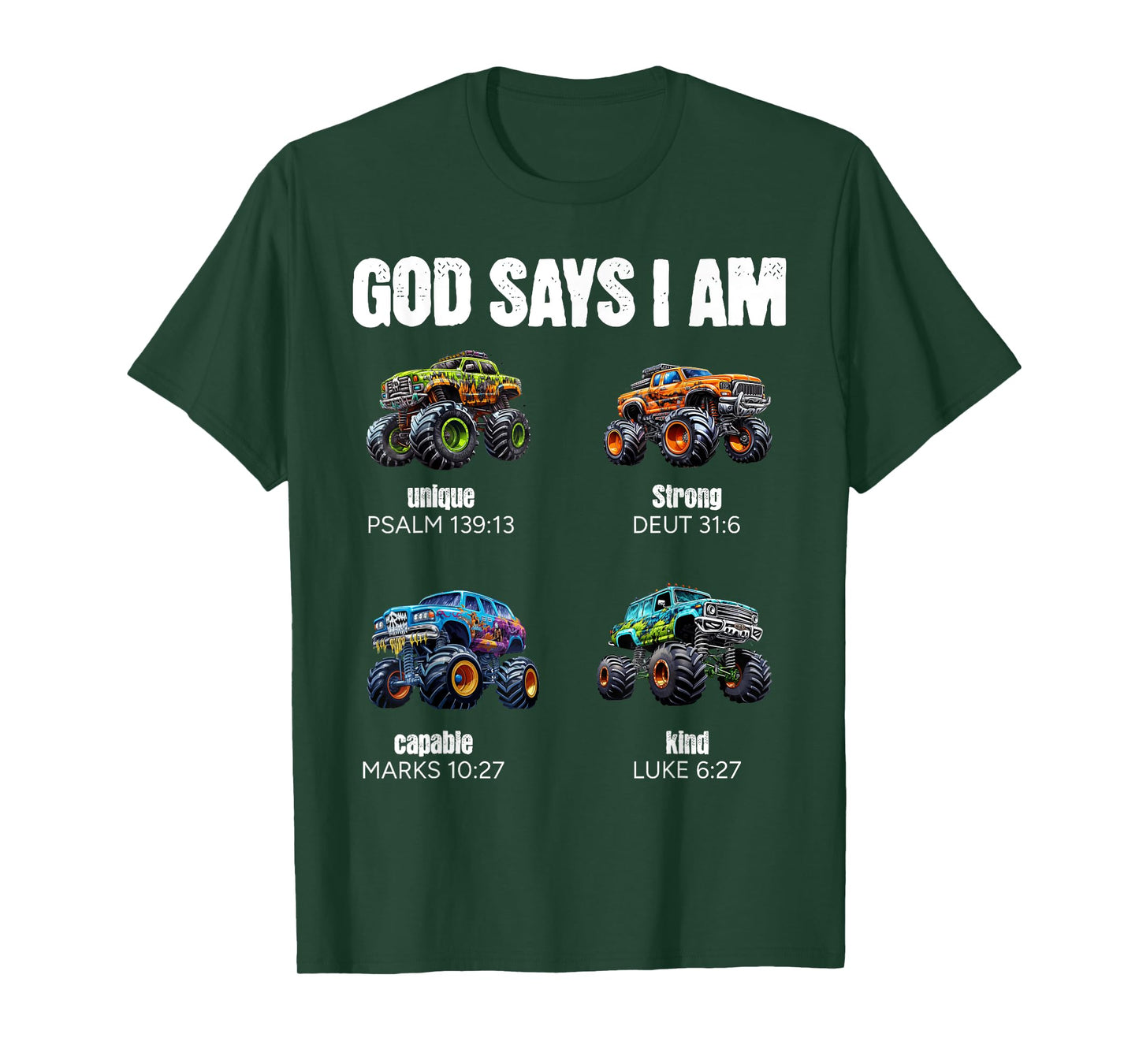 God Says I Am Christian Toddler Kids Monster Truck T-Shirt
