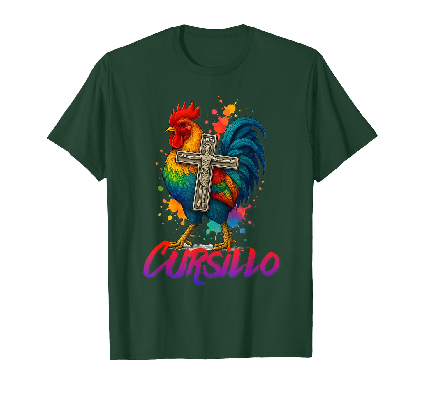 DeColores Cursillo Rainbow Rooster Catholic T-Shirt