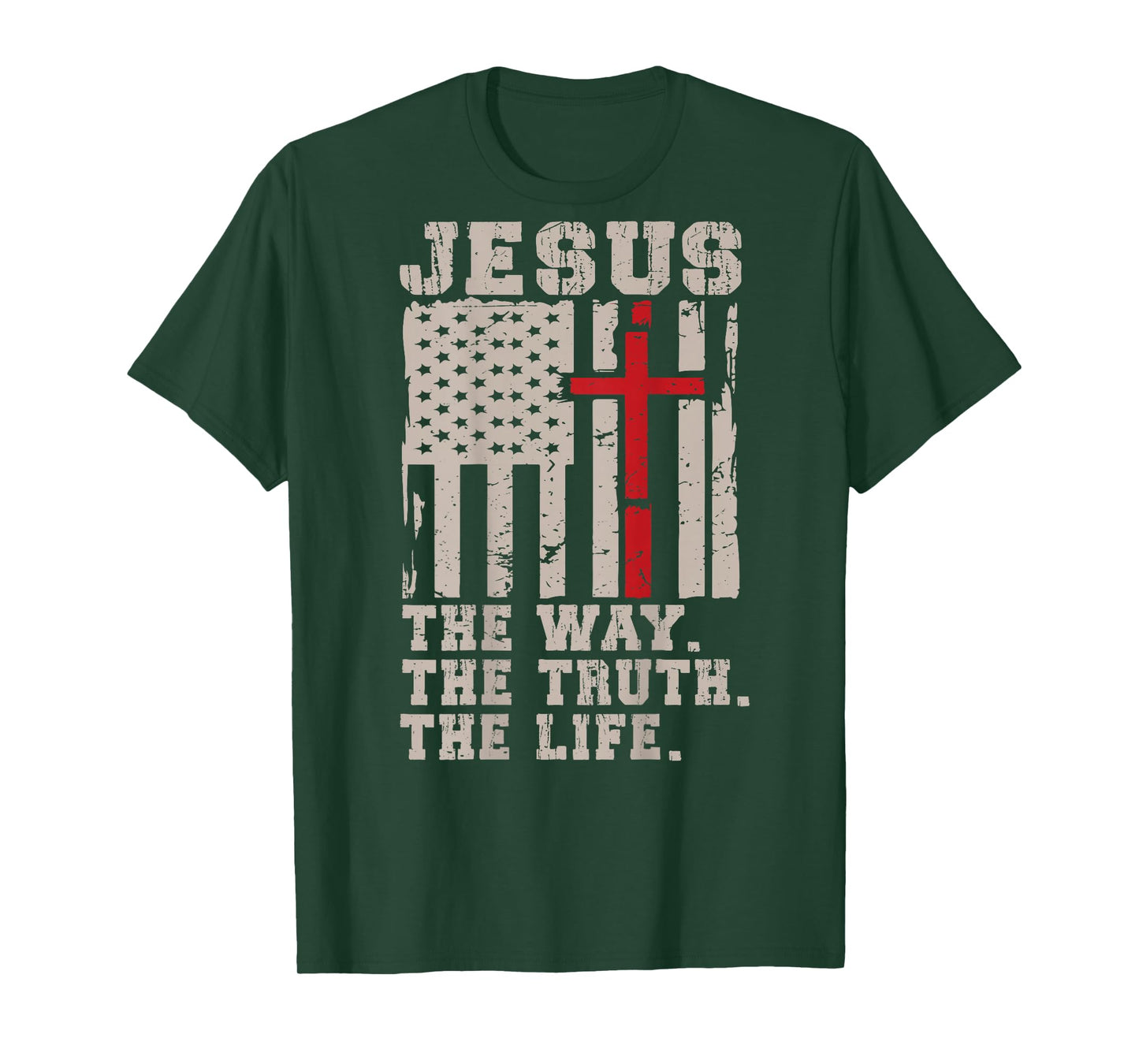 Jesus Way Truth Life Patriotic Christian Faith Bible Verse T-Shirt