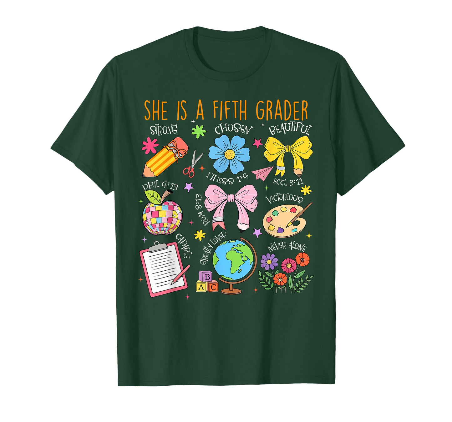 She Is A Fifth Grader Bible Verses Back To School Floral T-Shirt