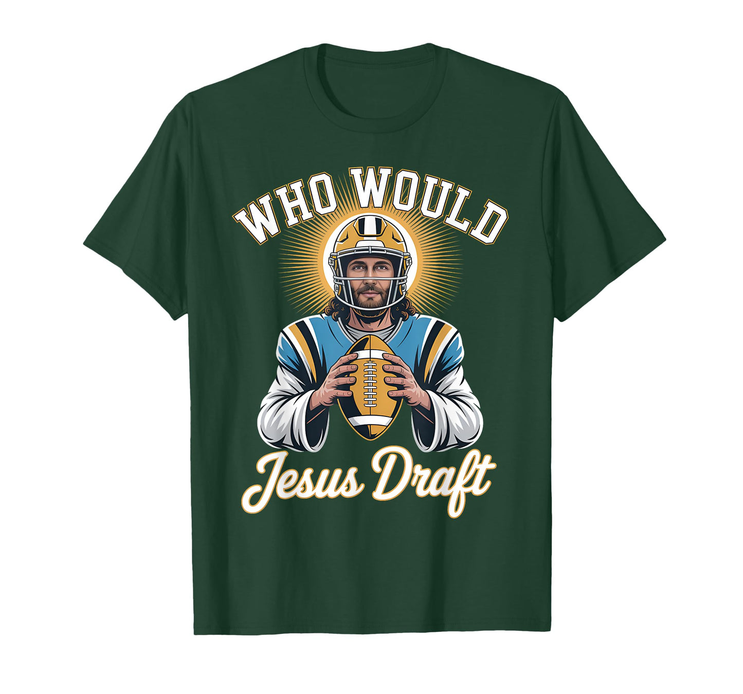 Who Would Jesus Draft Football Player Halo Cross and Bible T-Shirt