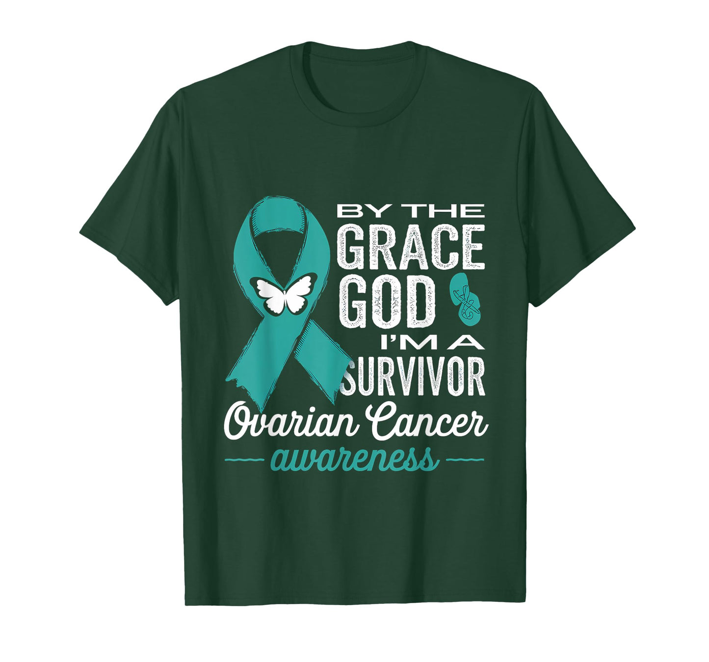Ovarian Cancer Survivor By The Grace God Teal Ribbon T-Shirt