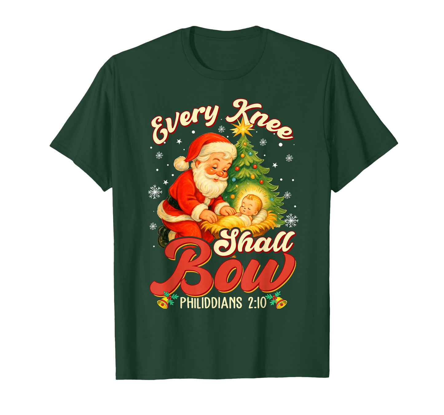 Every Knee Shall Bow Santa Christmas Nativity Scene Vintage T-Shirt