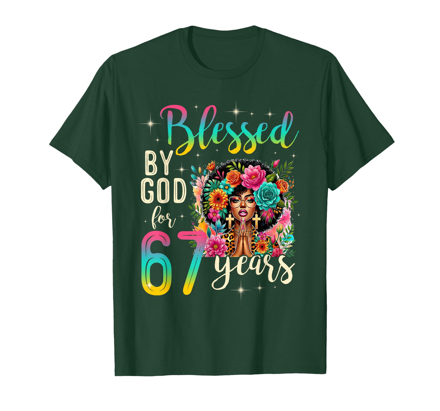 Black Girl Blessed by God for 67 Years Christian Birthday T-Shirt