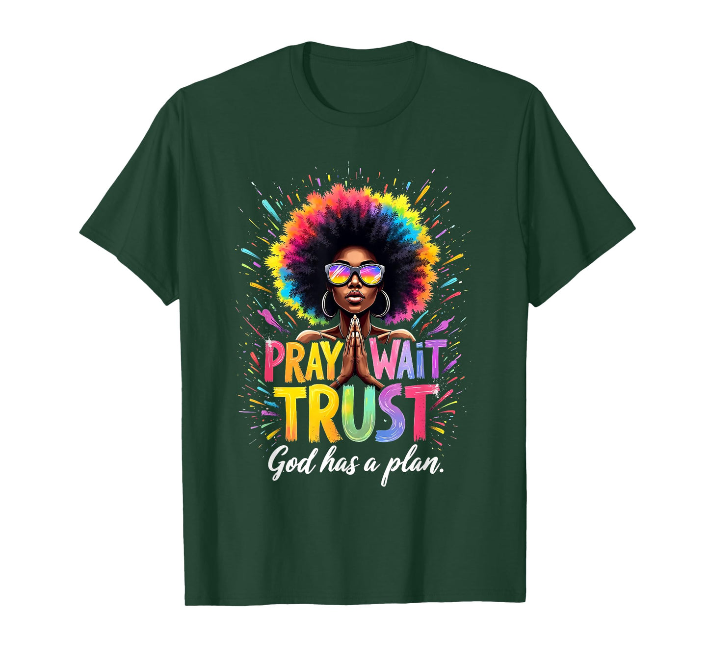 Afro Woman Faith Empowerment Art Pray Wait Trust God T-Shirt