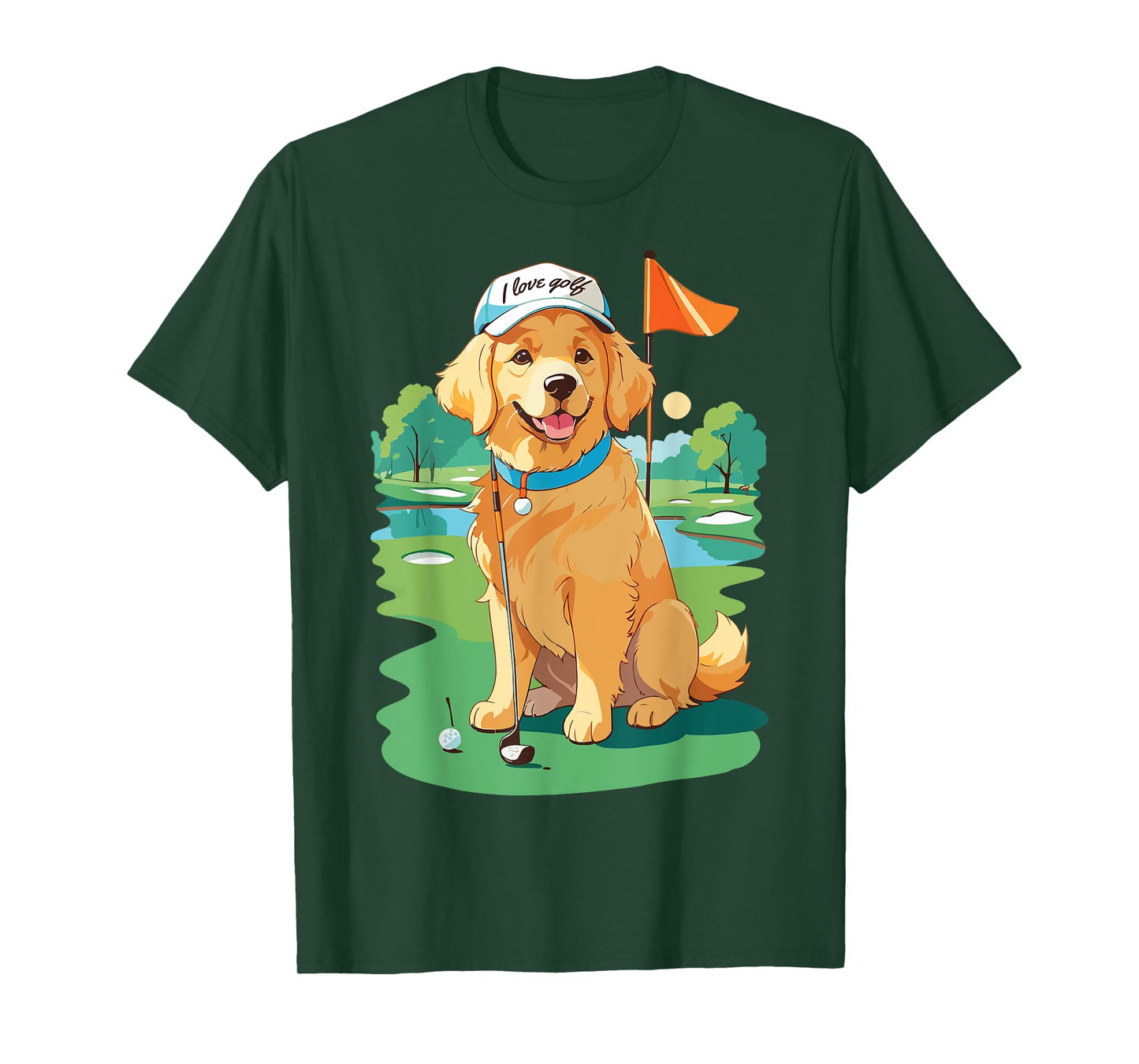I Love Golf Golf Dog Illustration Golden Retriever Men Women T-Shirt