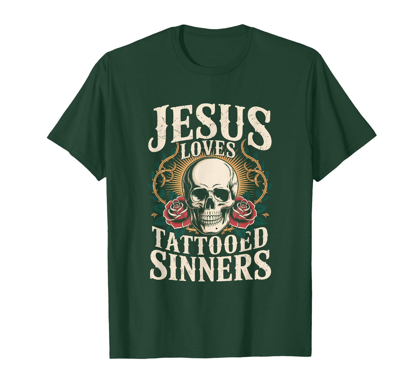 Jesus Loves Tattooed Sinners Christian Faith Inked Tattoo T-Shirt