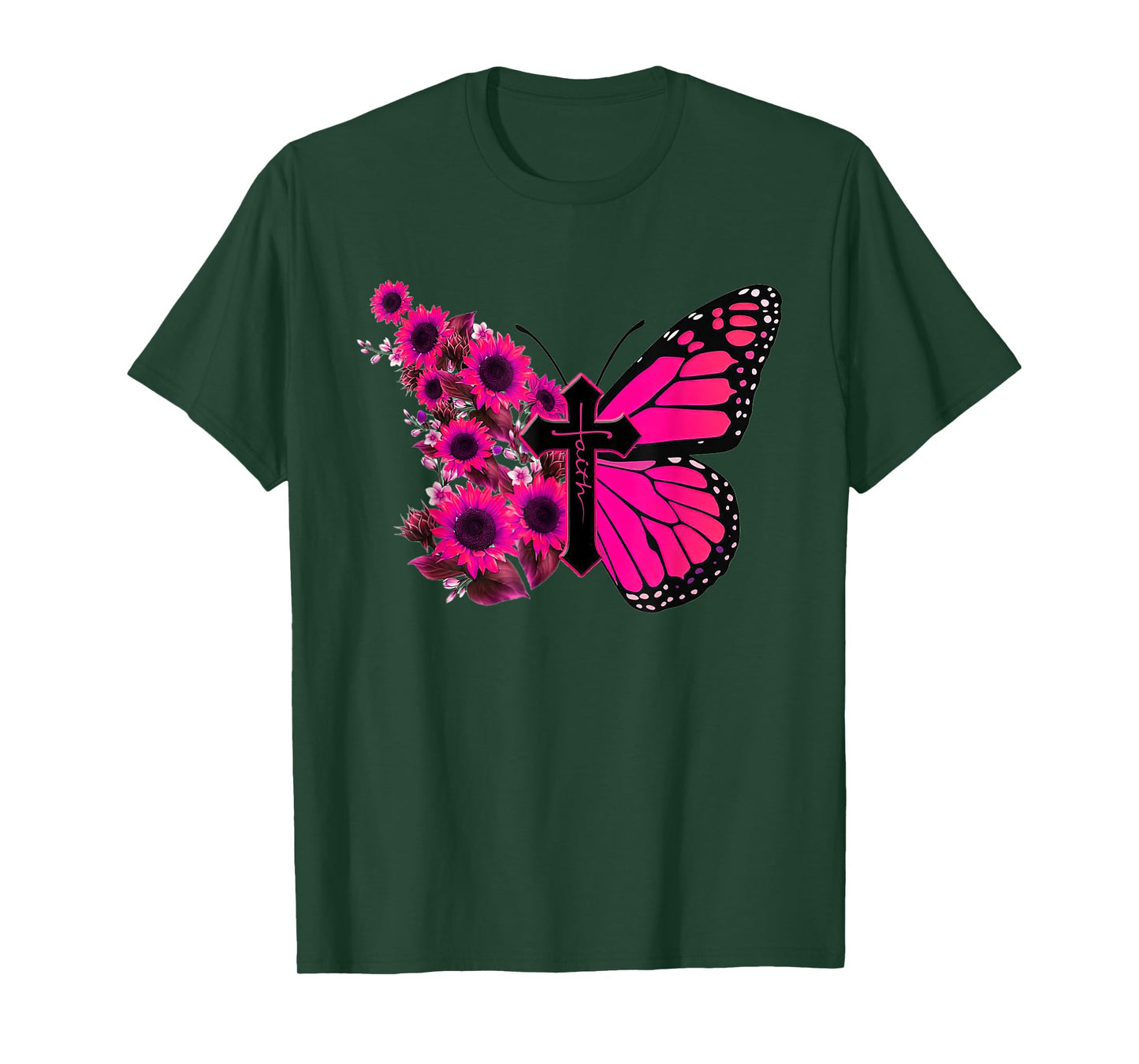 Faith Cross Sunflower Butterfly Christian Vintage T-Shirt