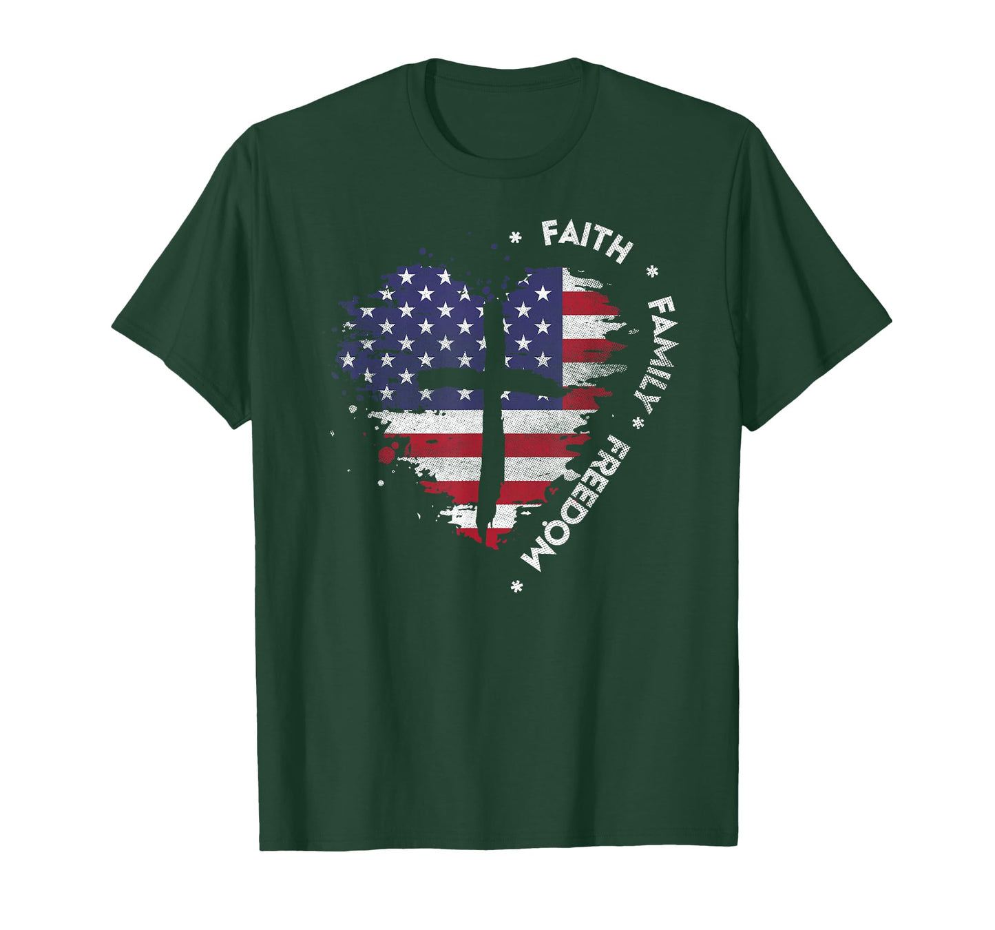 Faith Family Freedom Christian Cross Tee Bible Lover US Flag T-Shirt