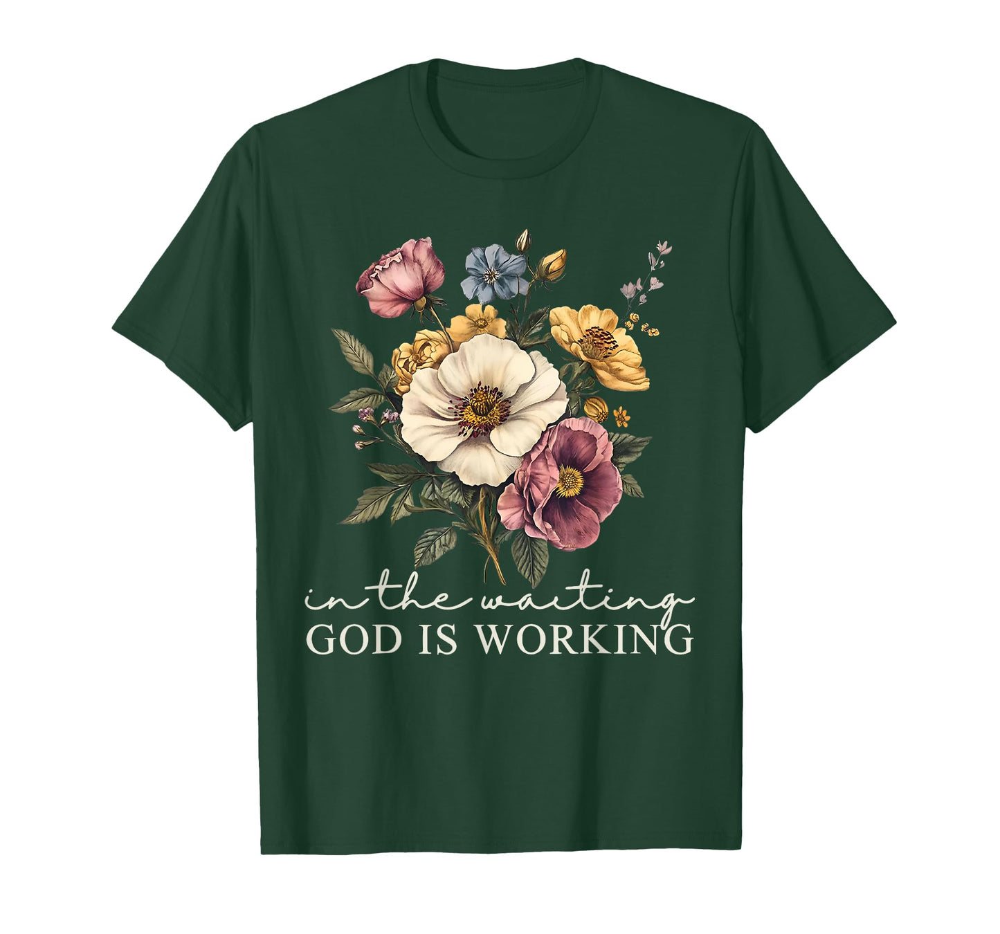 in The Waiting God is Working Jesus Christian Bible Verse T-Shirt