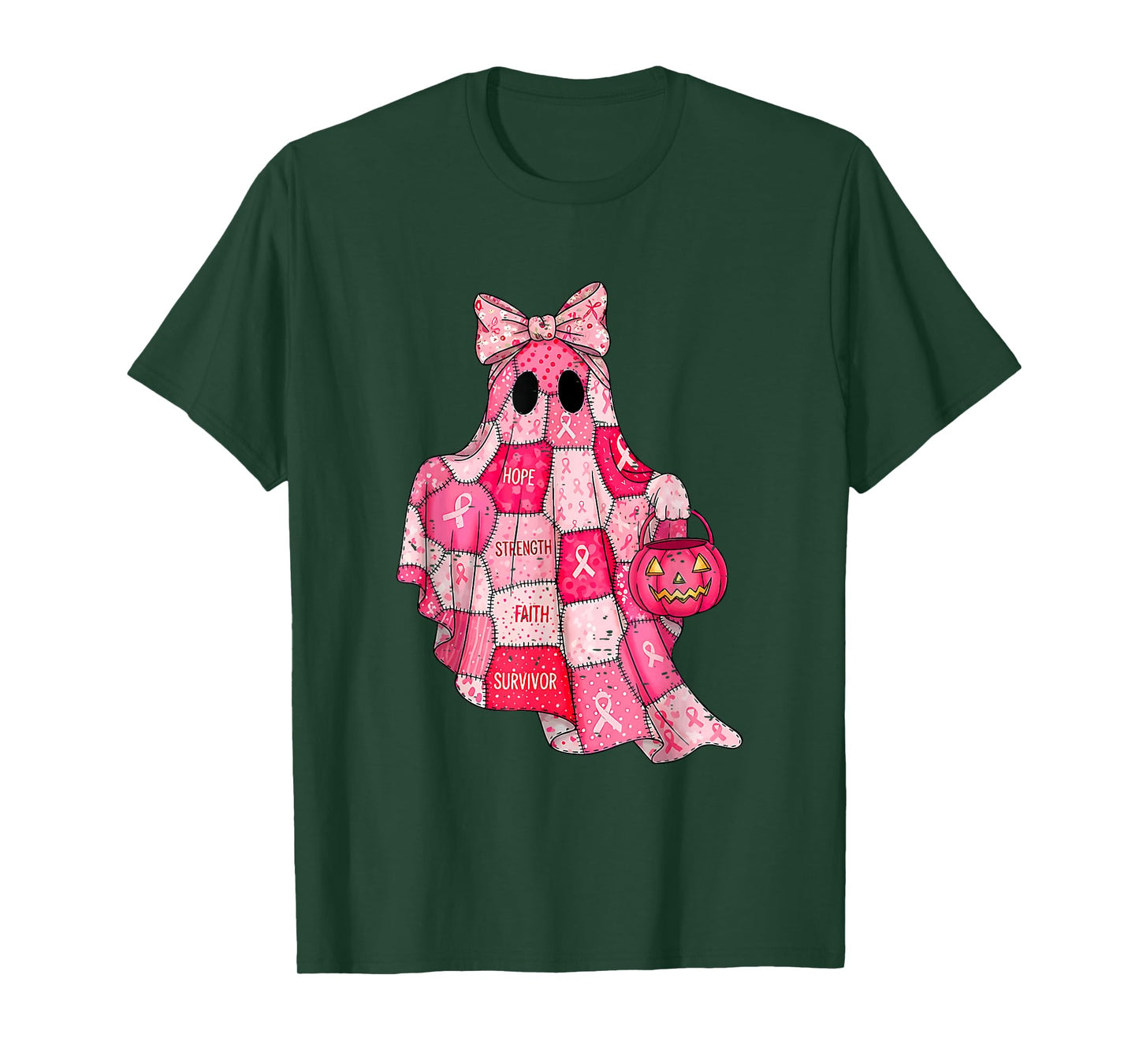 Faith Hope Strength Breast Cancer Awareness Pink Ghost Bow T-Shirt