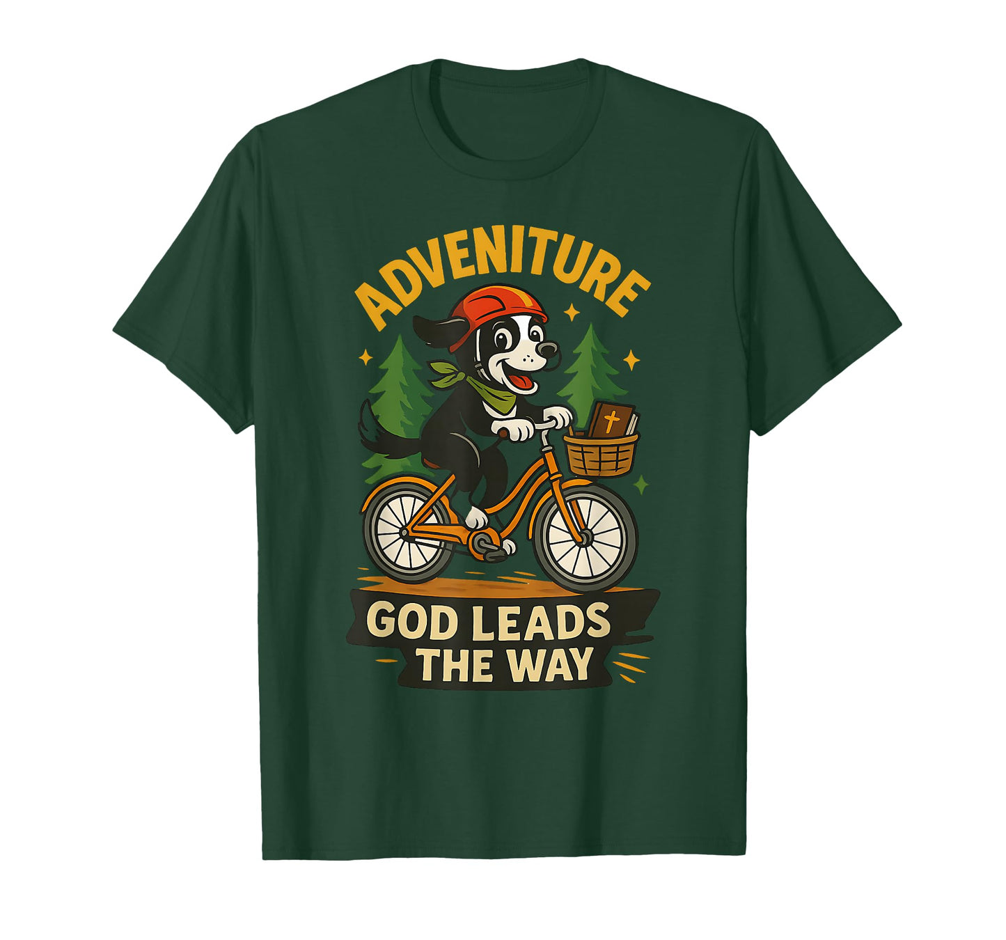 Adventure Dog Riding Bike God Leads Family Faith T-Shirt