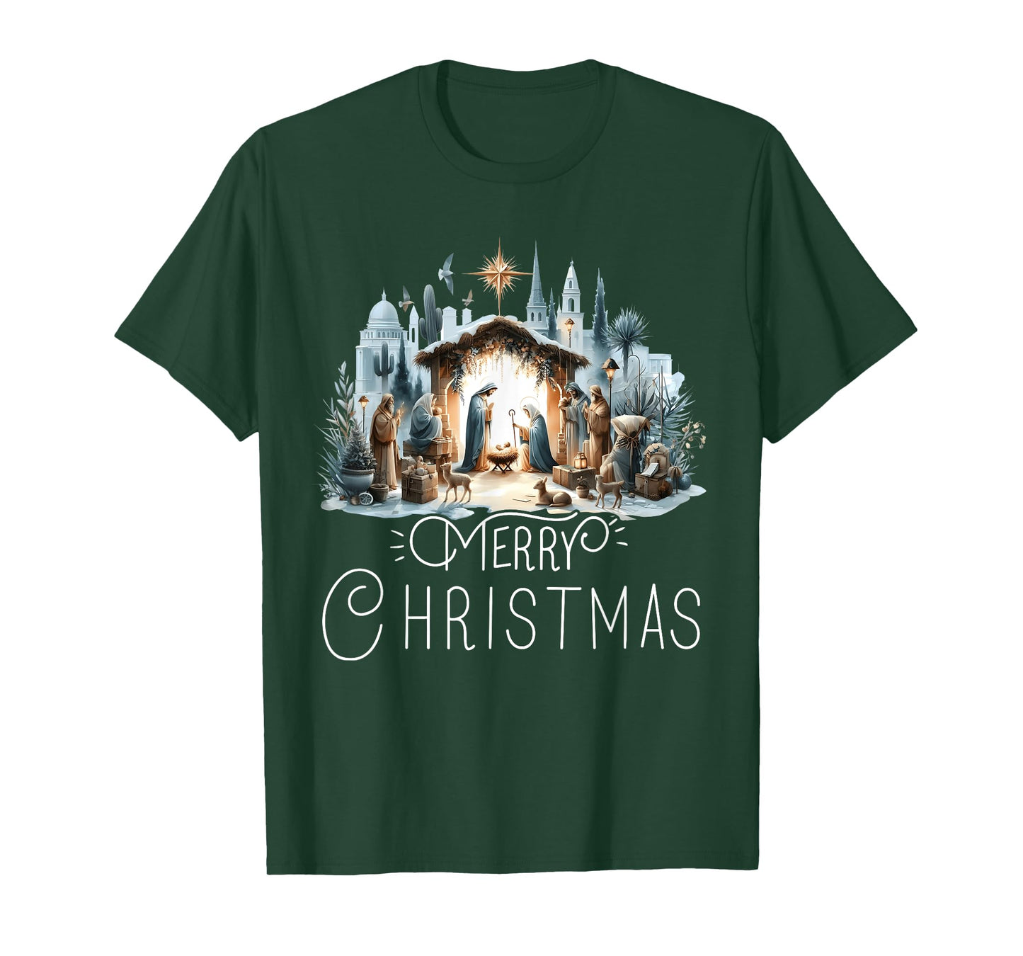 Merry Christmas Nativity Scene North Star Baby Jesus Christ T-Shirt
