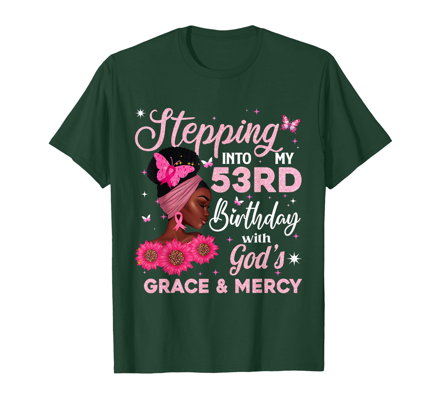Retro 53rd Bday Woman Breast Cancer Butterfly 53 Years Old T-Shirt