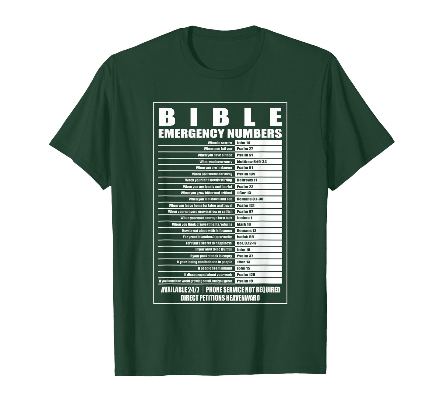 Bible Emergency Numbers Religious Christian T-Shirt