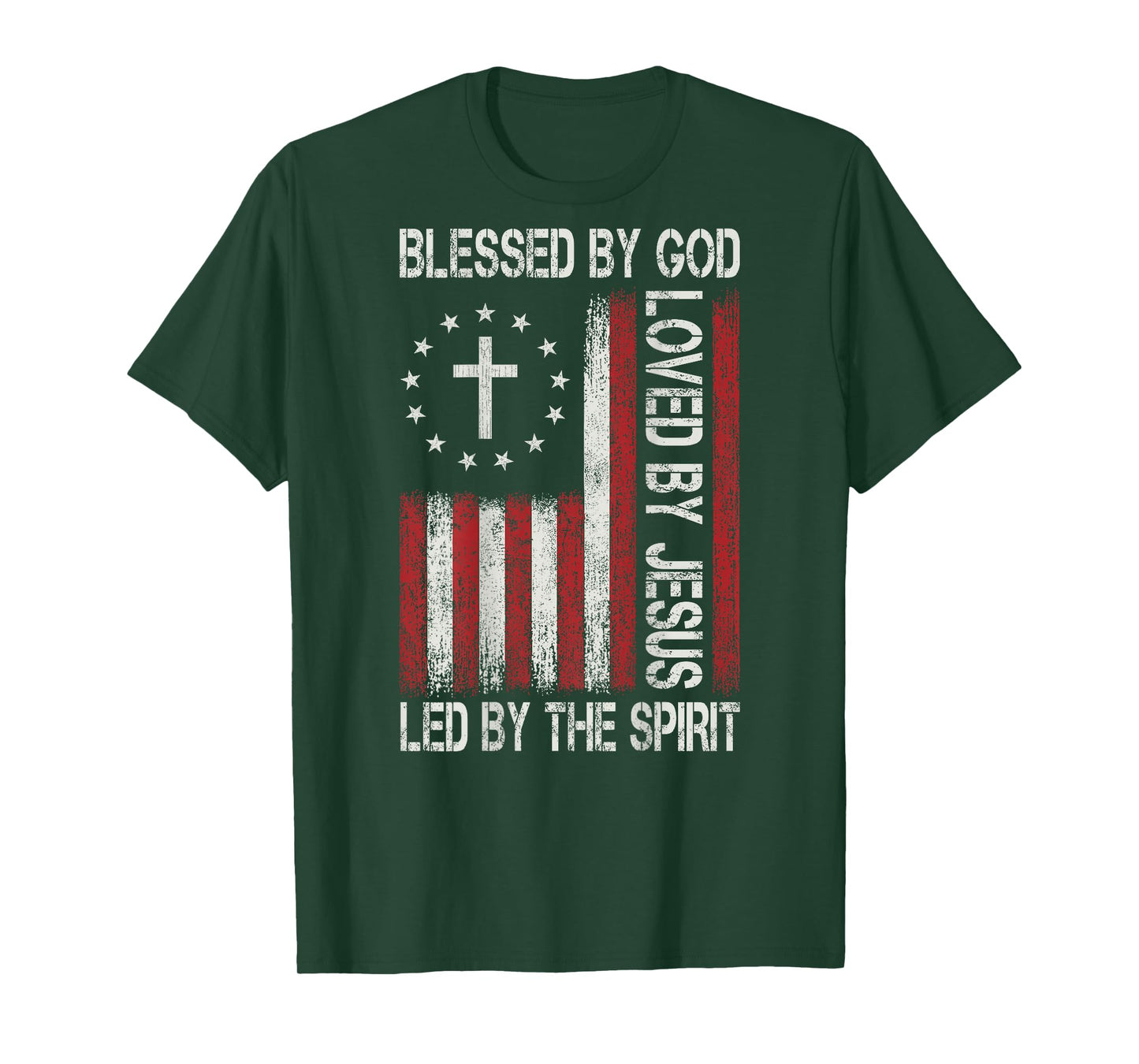 Blessed By God Loved By Jesus Christian Faith Flag Religious T-Shirt