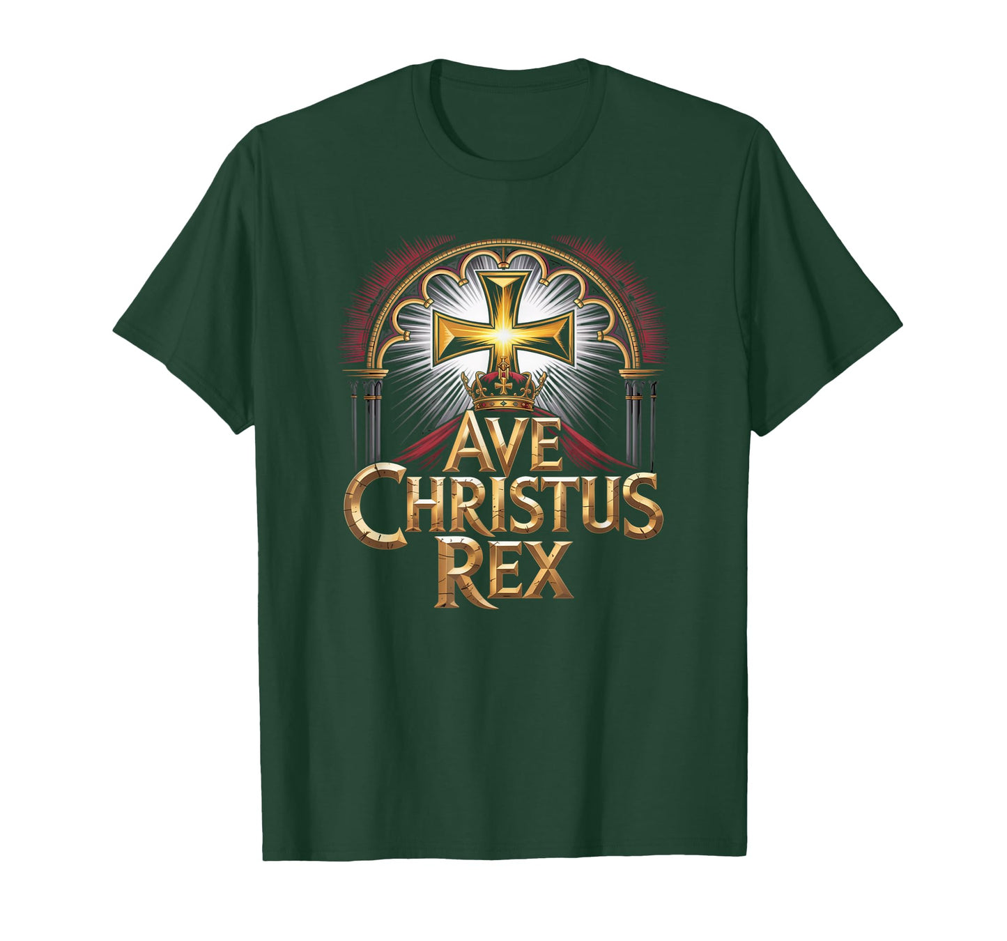Ave Christus Rex Crowned Golden Cross Christian Faith Design T-Shirt