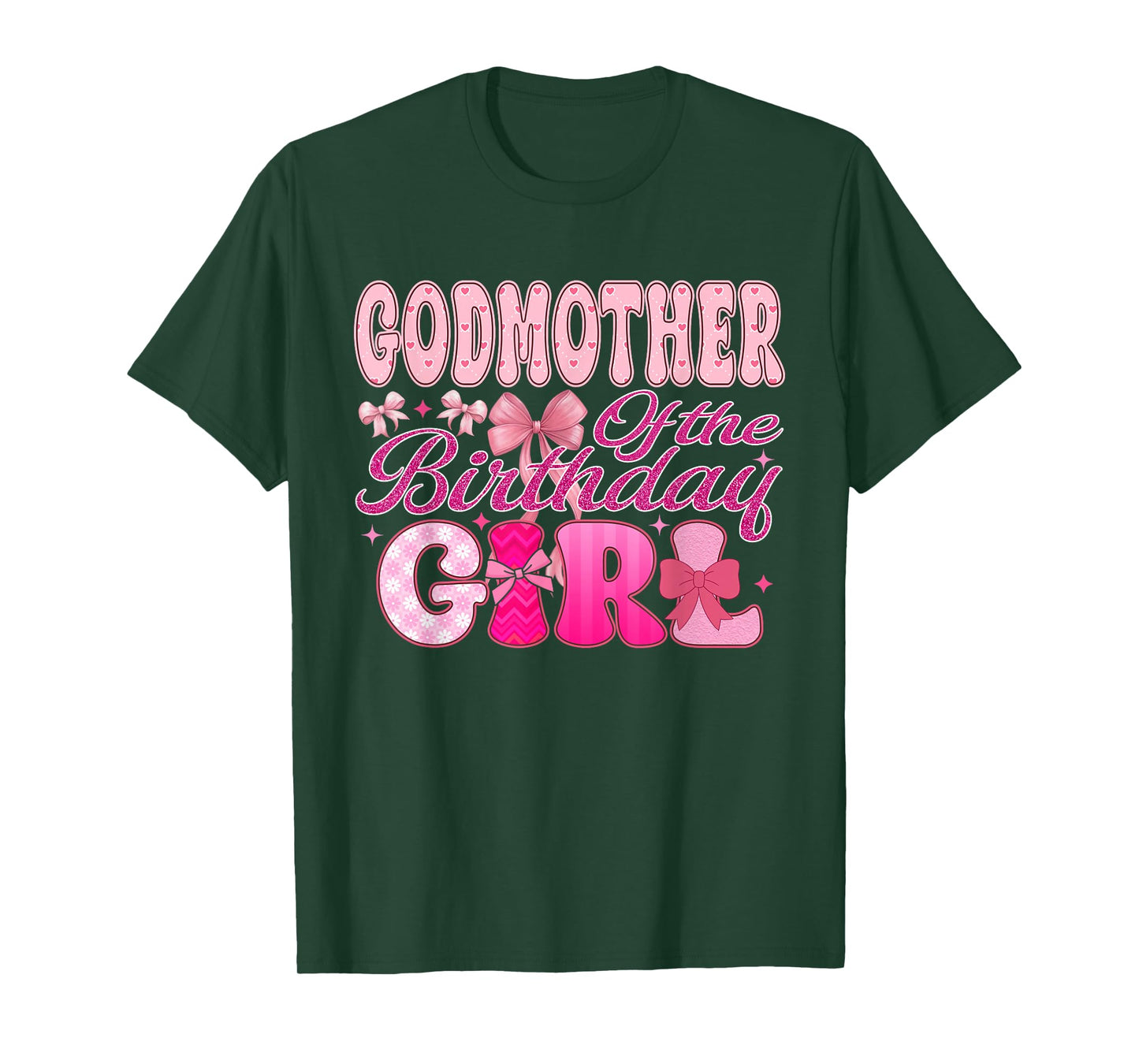 Godmother of The Birthday Girl Family Pink Coquette Bow T-Shirt