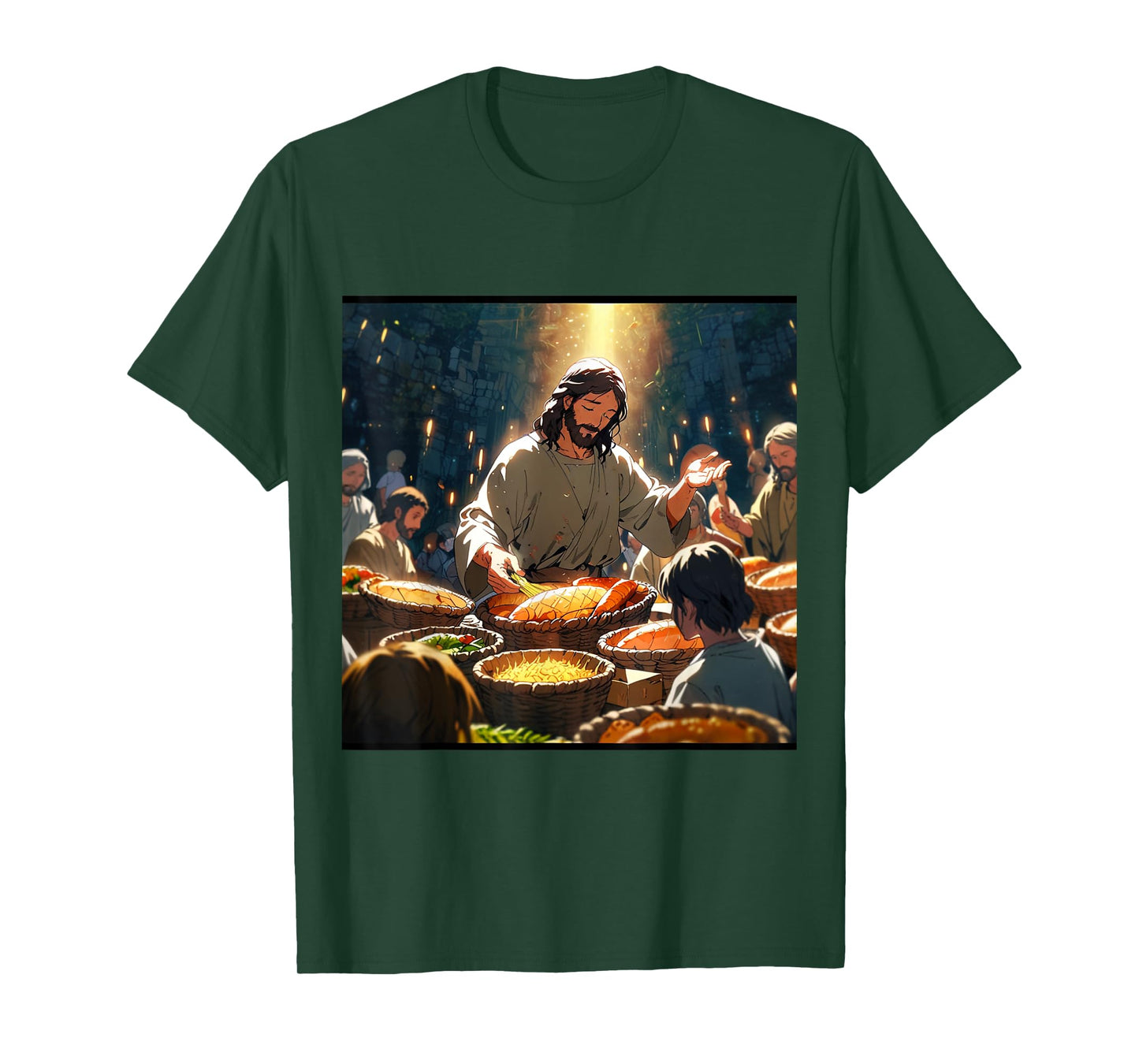 Jesus Anime Miracle Fishes and Loaves Matthew 14 Feed 5000 T-Shirt