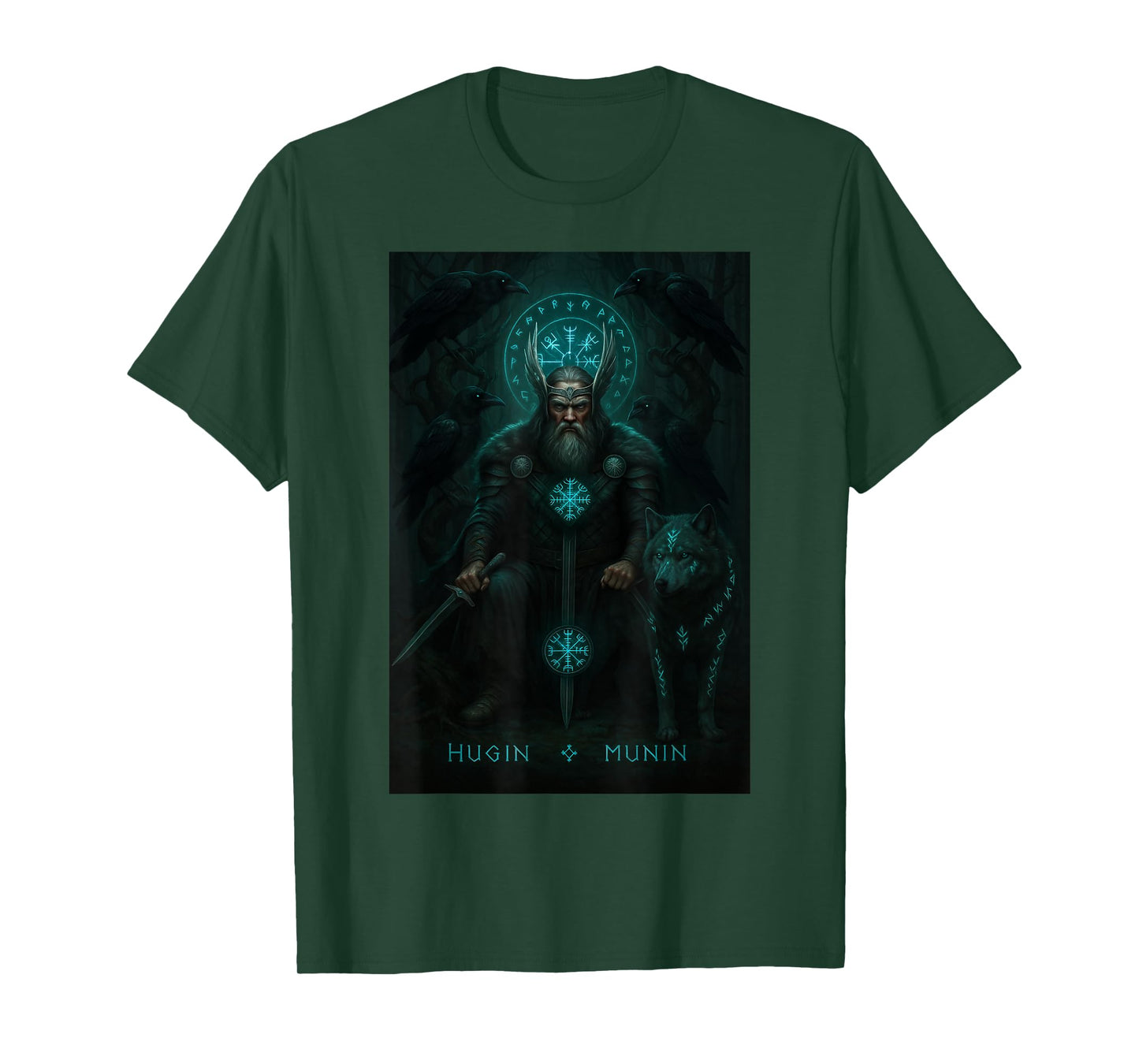 Viking Odin Hugin & Munin Vegvisir Viking Gifts Wolf T-Shirt