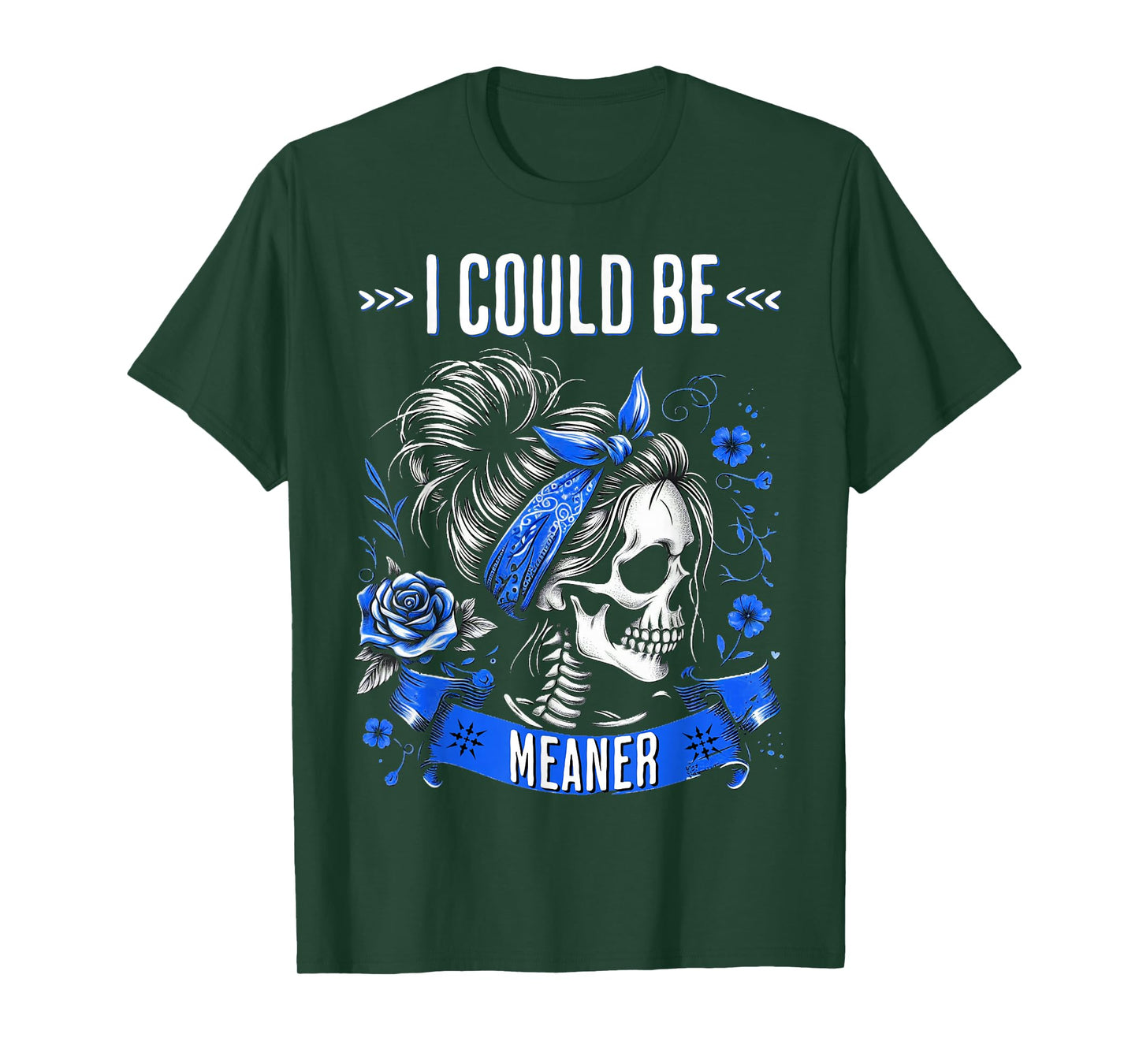 Vintage Funny Sarcastic Messy Bun Skeleton I Could Be Meaner T-Shirt