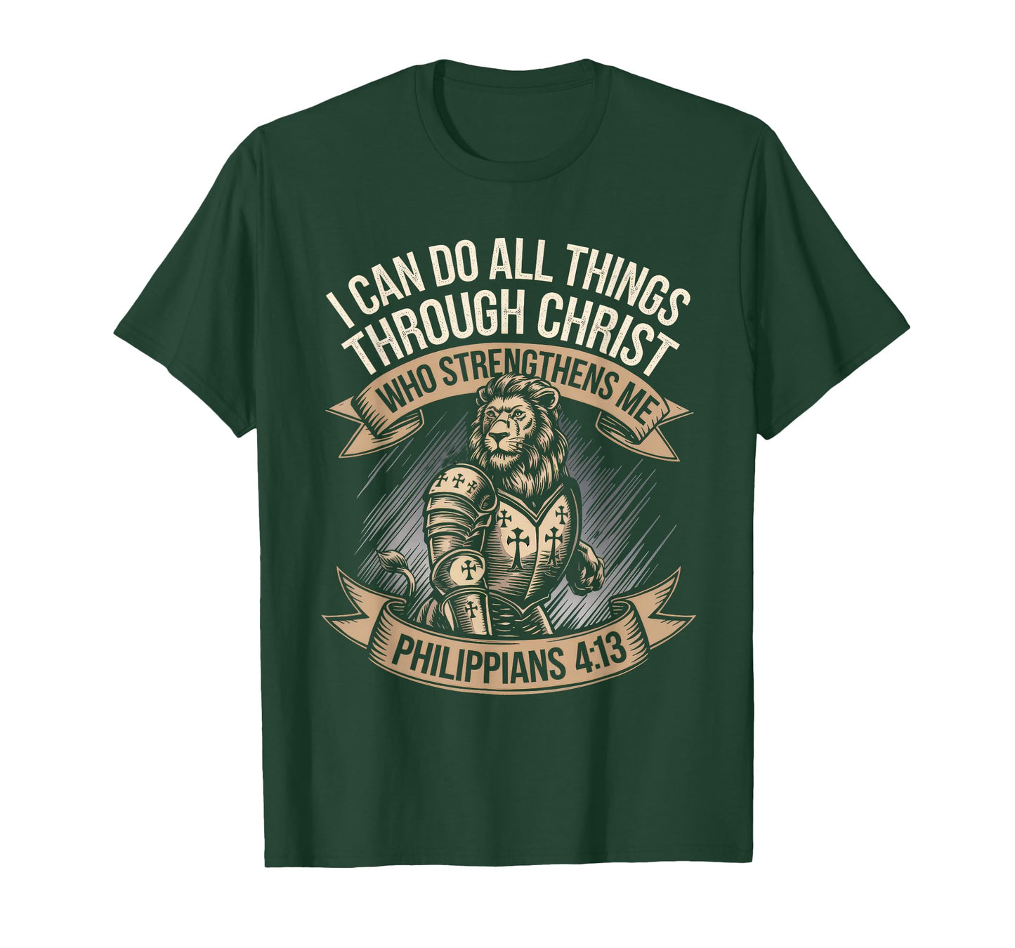 Christian Tshirt Philippians 4:13 Religious Lion Strengthens T-Shirt