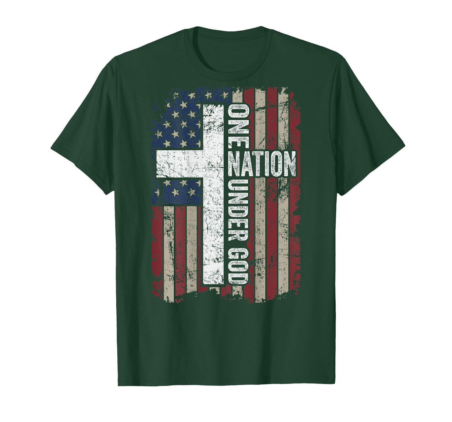 ONE NATION UNDER GOD - Christian Worship USA Flag - ON BACK T-Shirt