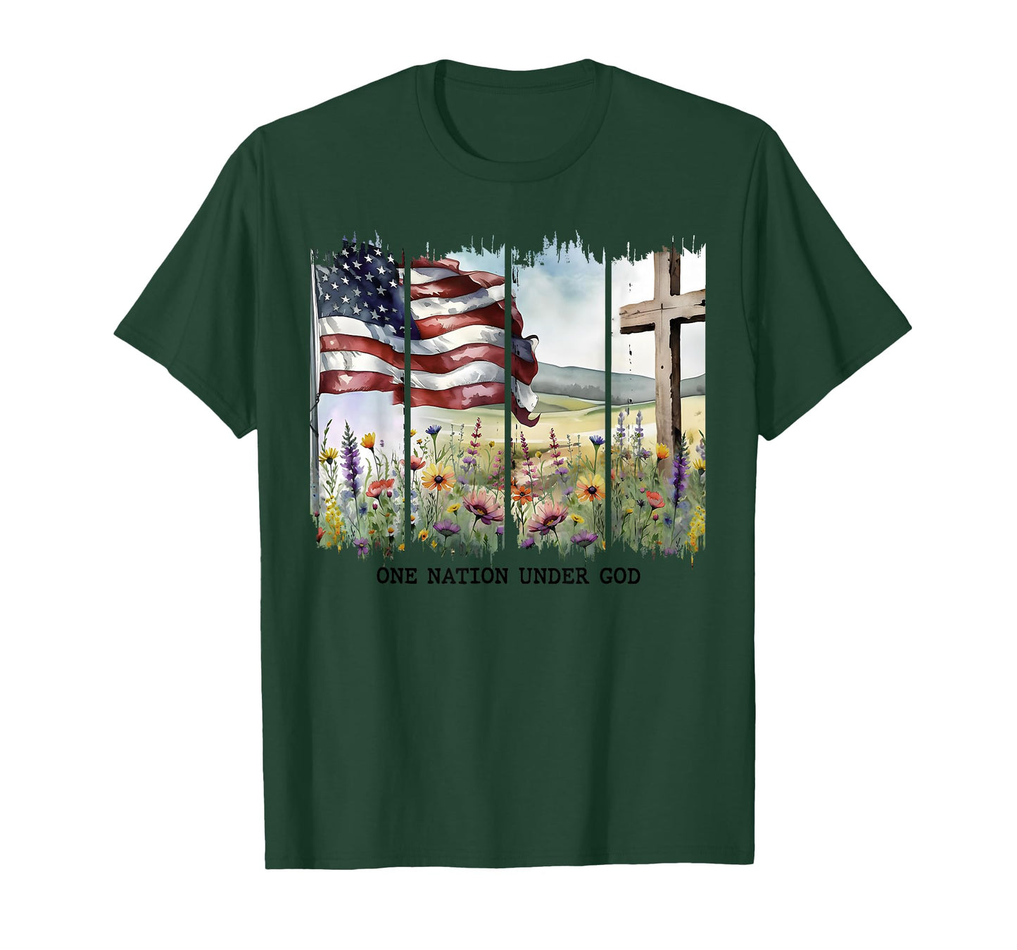 One Nation Under God Jesus Christian Cross Us Flag 2side T-Shirt