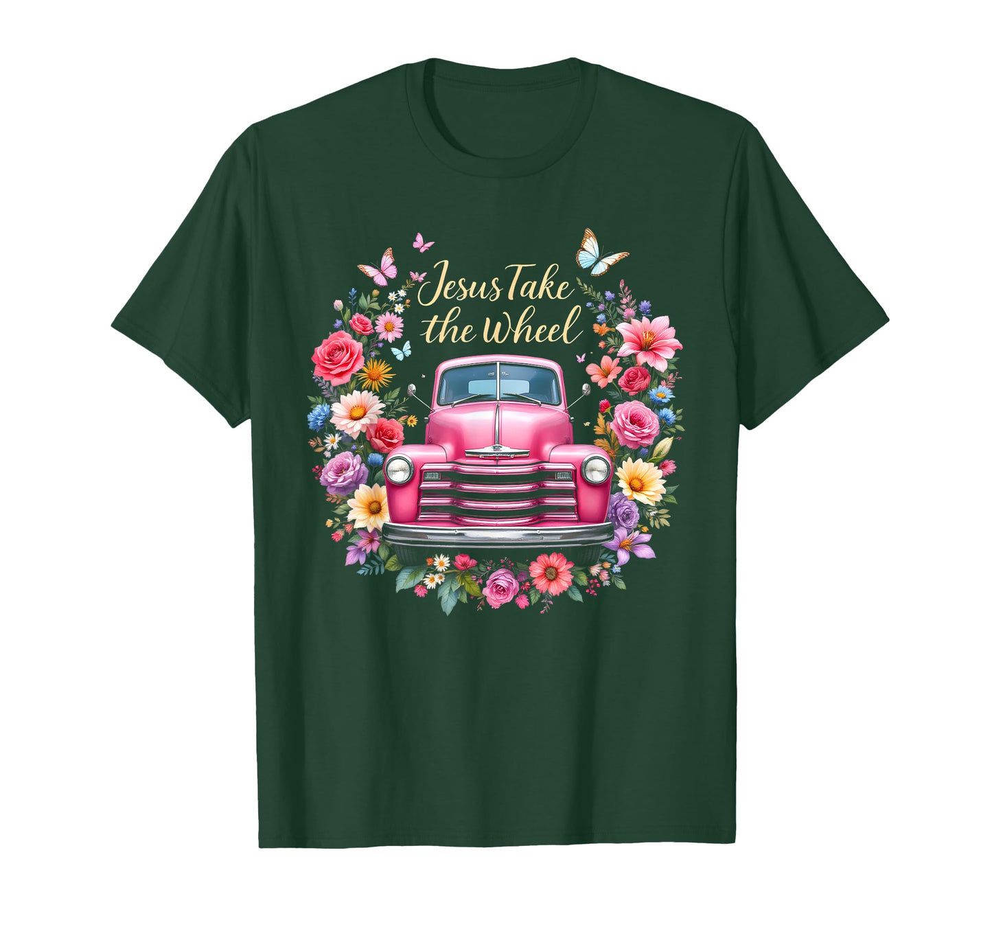 Jesus Take The Wheel Floral Farm Truck Catholic T-Shirt