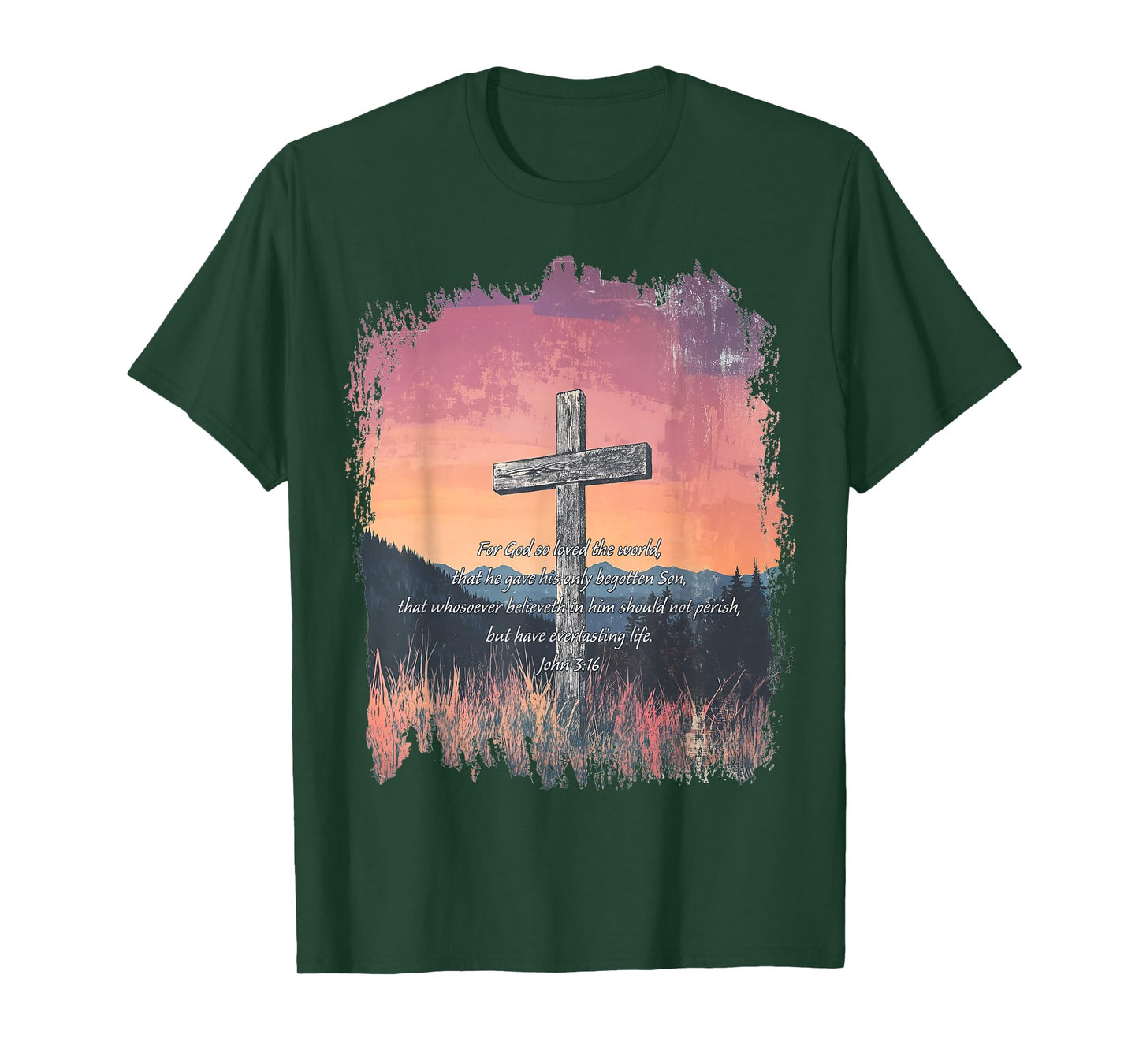 John 3:16 KJV Resurrection Sunday Cross of Jesus Grunge T-Shirt