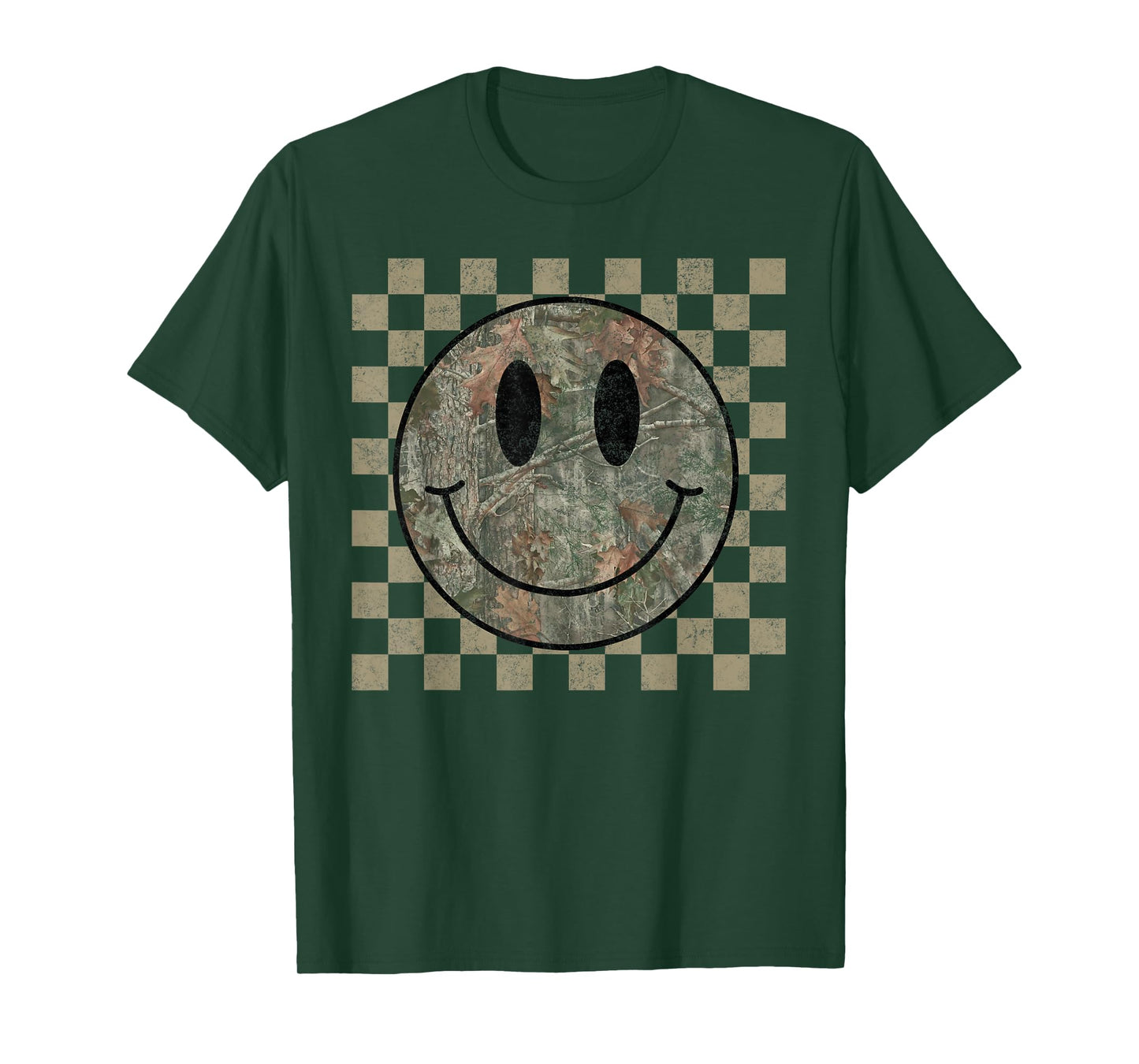 Camo Tree Smile Face Checkered Camouflage Cute Adults Kids T-Shirt