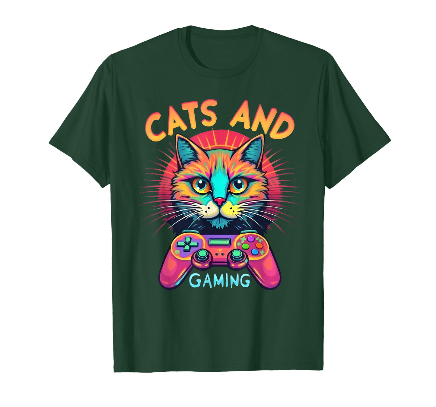Cats And Gaming Funny Cat Lover Gaming Video Game Player Men Women Kids T-Shirt