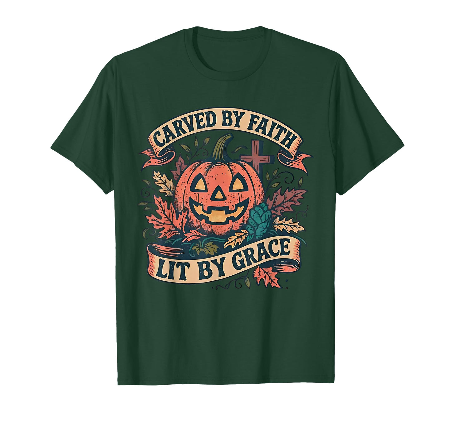 Vintage Carved by Faith Lit by Grace Boho Floral Pumpkin T-Shirt