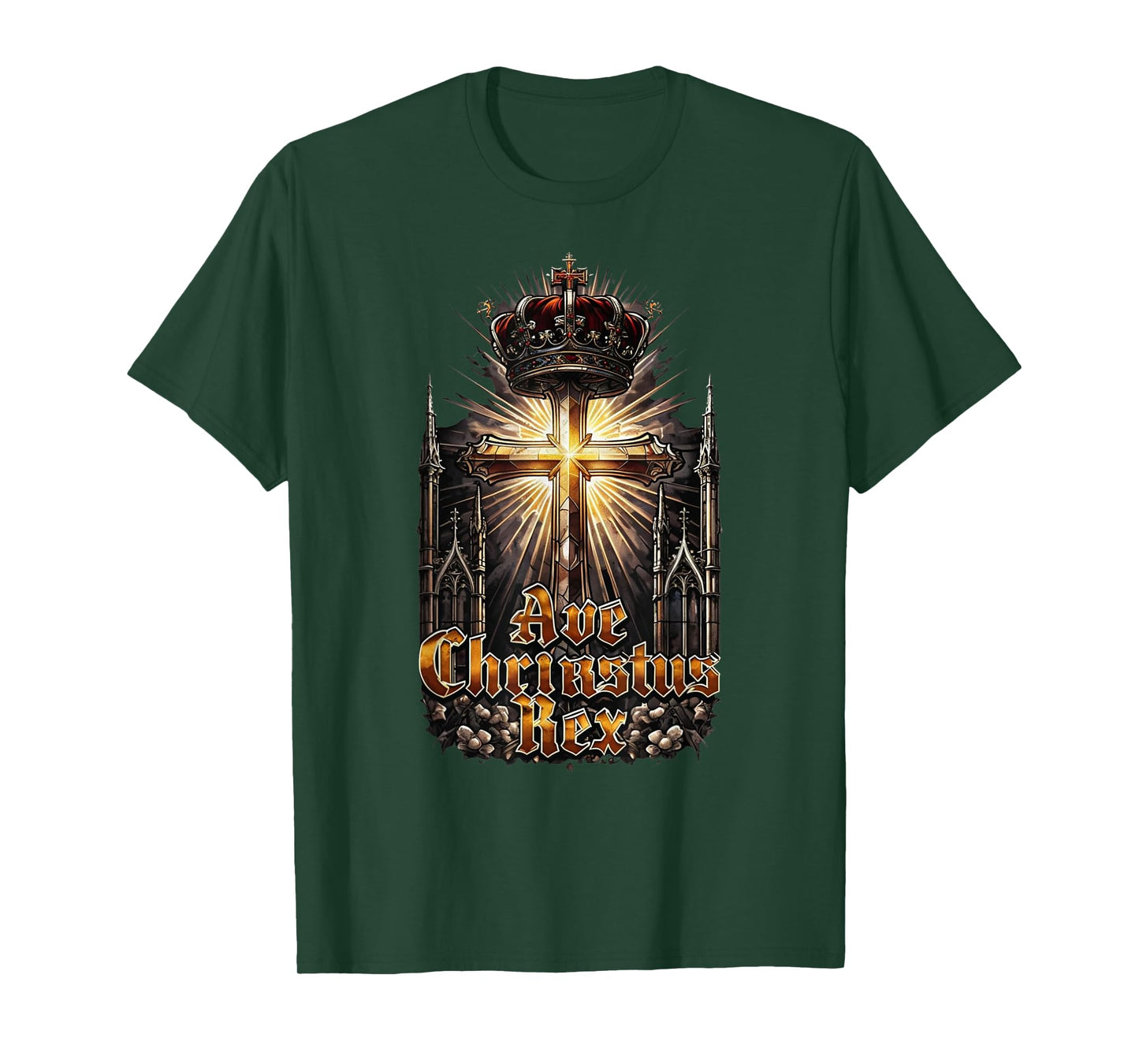Ave Christus Rex – Majestic Cross with Crown T-Shirt