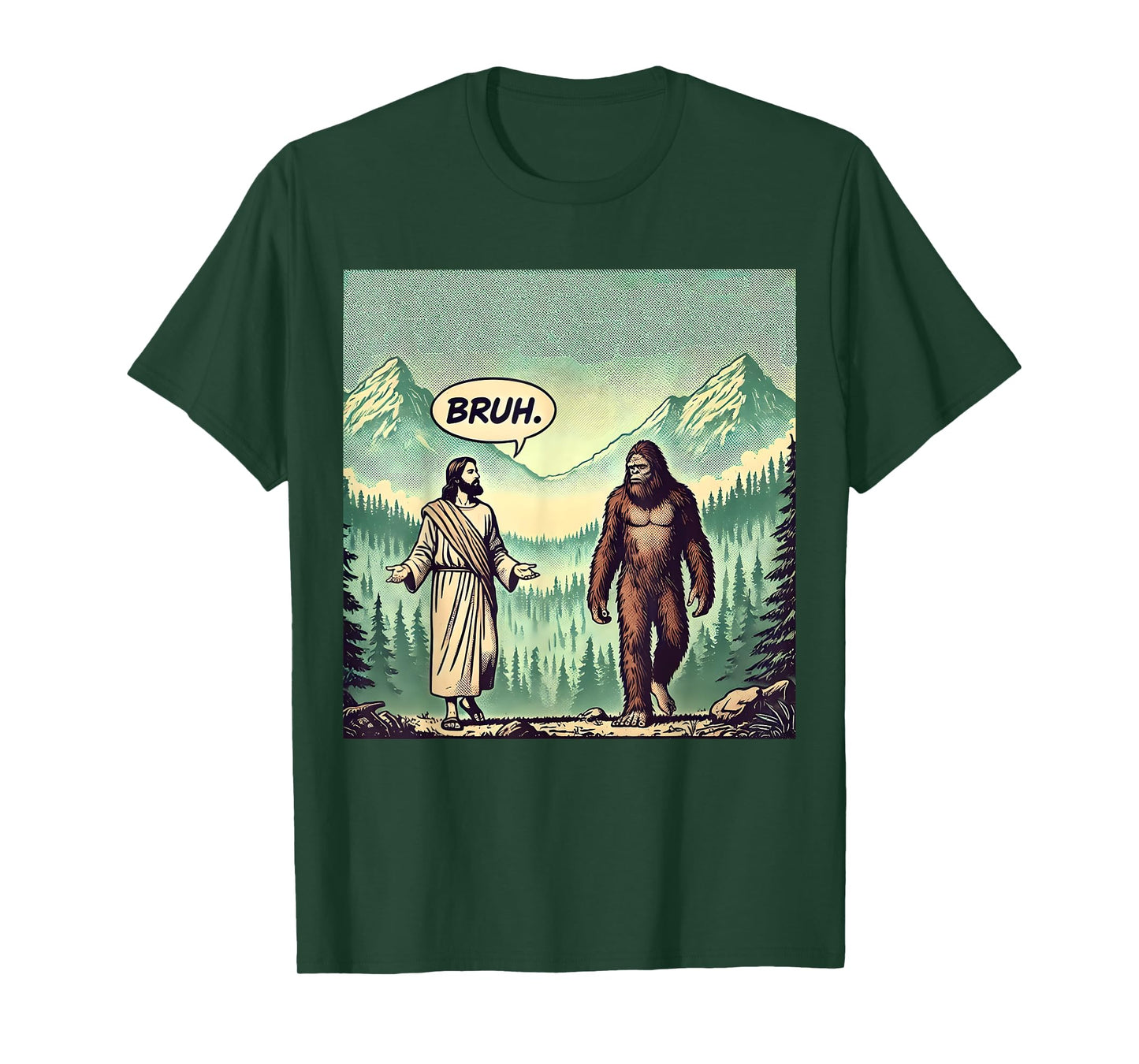 Bruh Meme Funny Jesus Bigfoot Vintage Comic Book Catholic T-Shirt